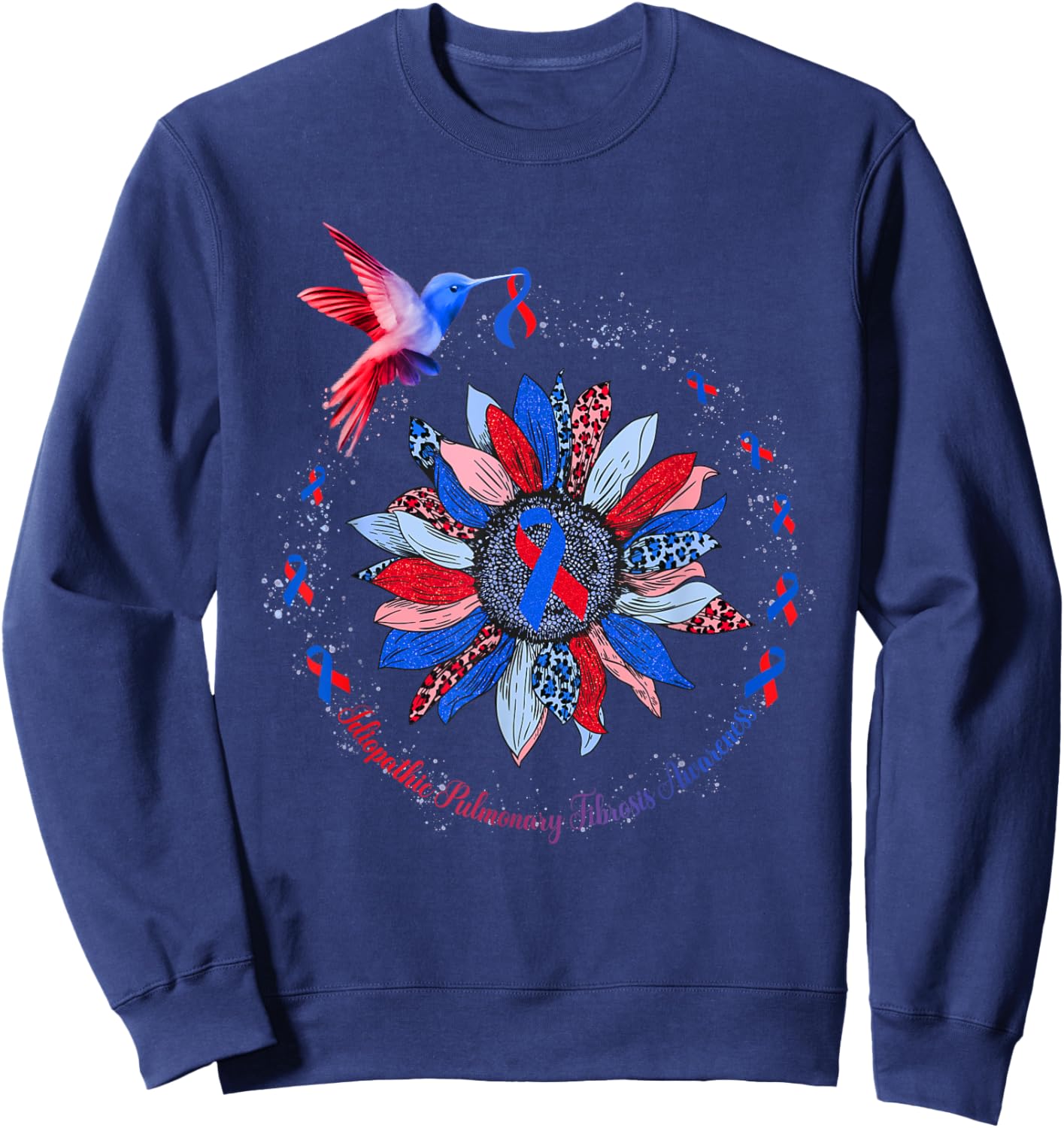 Sunflower Hummingbird Red Blue Ribbon Idiopathic Pulmonary Sweatshirt - Sweatshirt | Navy