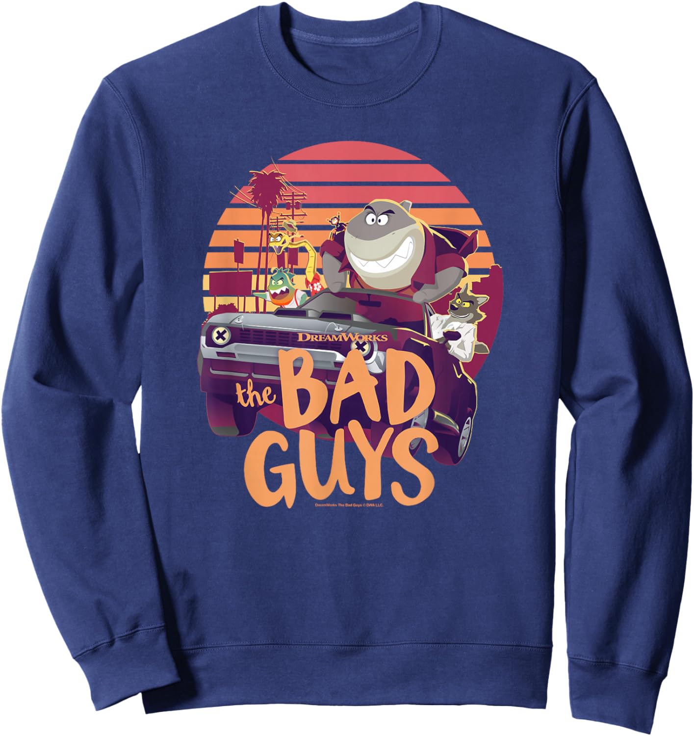 The Bad Guys Group Getaway Car Sunset Poster Sweatshirt - Sweatshirt | Navy