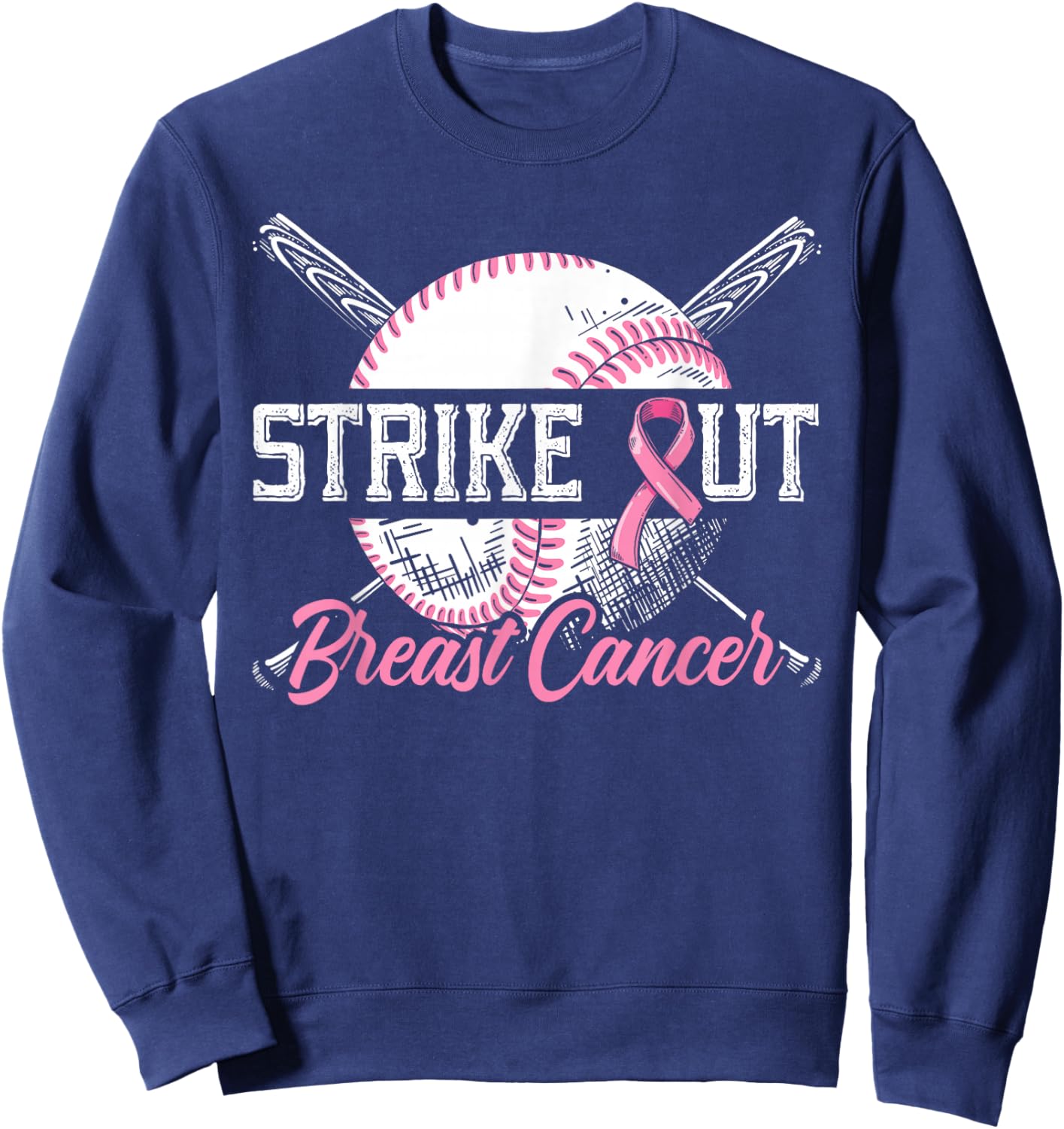 Strike Out Breast Cancer Baseball Breast Cancer Awareness Sweatshirt - Sweatshirt | Navy