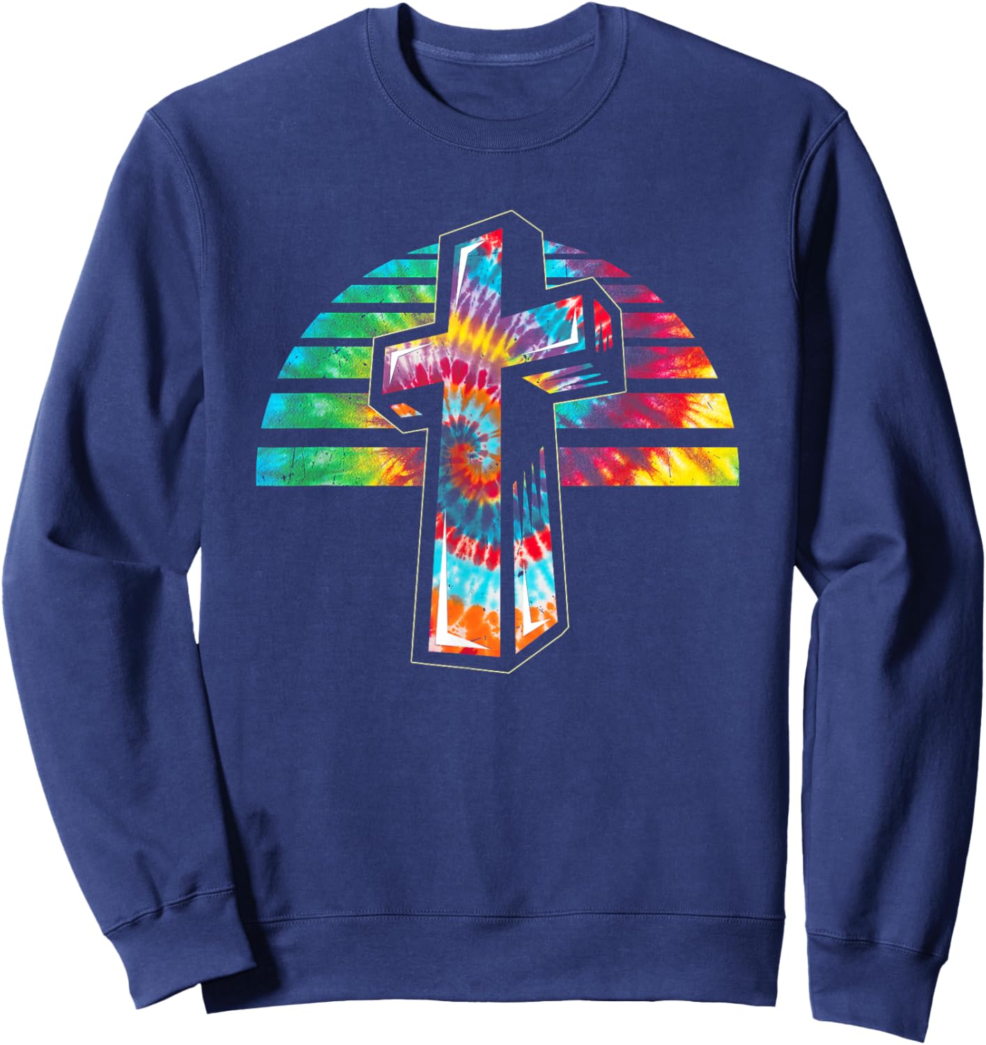 Jesus Christian Cross Tie Dye Rainbow Religious Bible Faith Sweatshirt - Sweatshirt | Navy