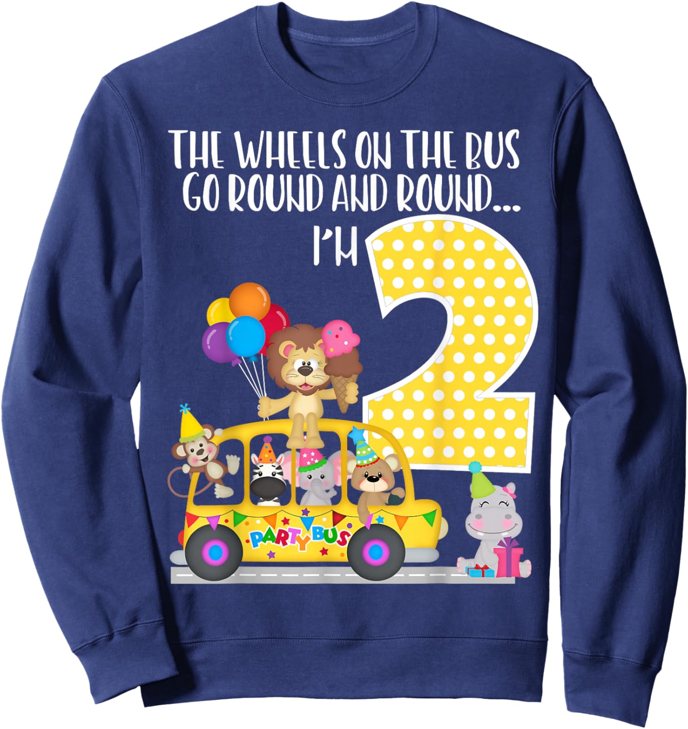 The Wheels On The Bus 2nd Birthday 2 Yrs Old Family Matching Sweatshirt - Sweatshirt | Navy