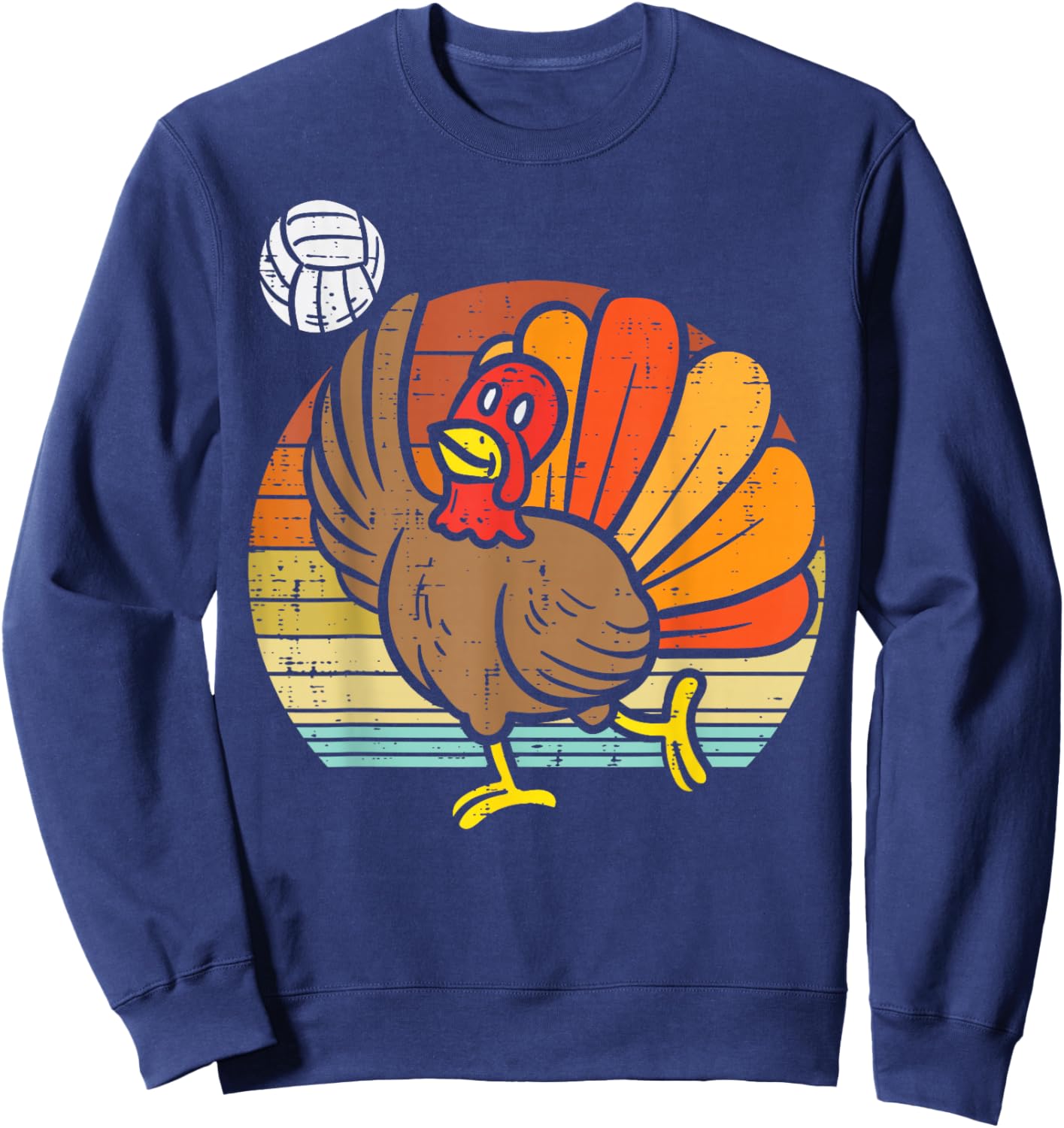 Turkey Volleyball Retro Thanksgiving Sports Girls Women Boys Sweatshirt - Sweatshirt | Navy