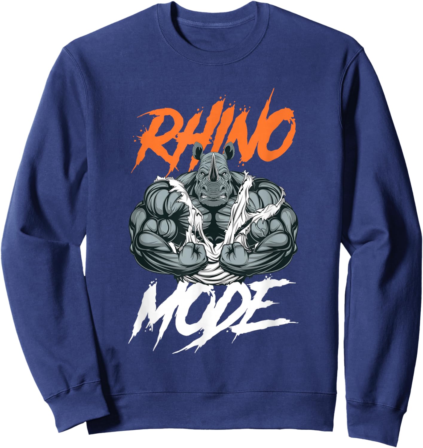 Funny Strong Rhino With Big Biceps Rhino Mode For Gym Lover Sweatshirt - Sweatshirt | Navy
