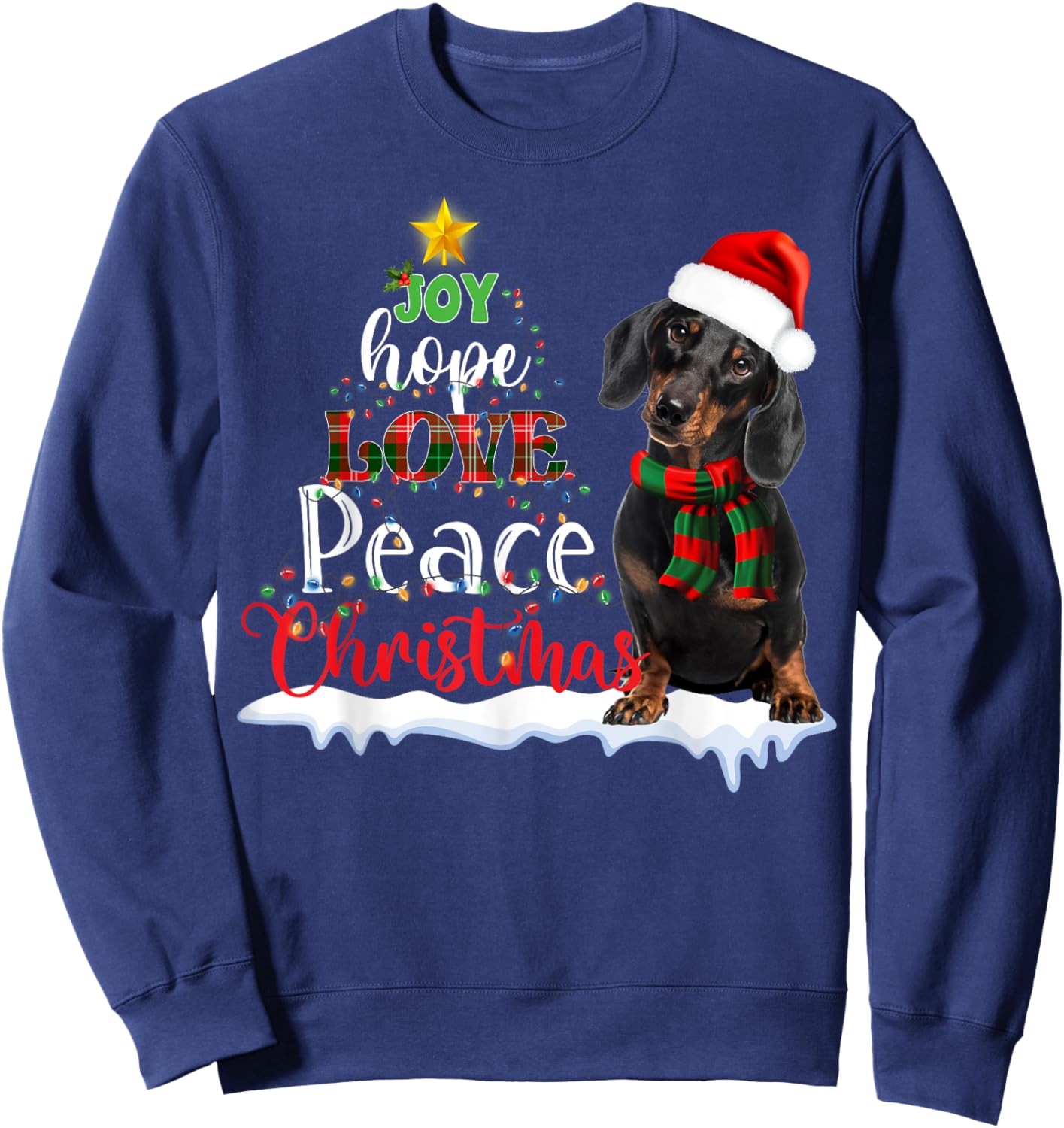 Cute Dachshund Joy Hope Love Peace Christmas Xmas Wiener Dog Sweatshirt - Sweatshirt | Navy