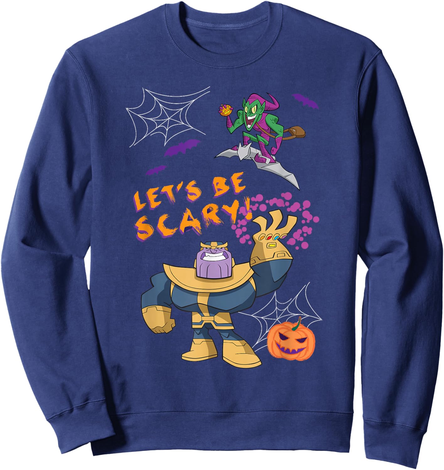 Marvel Studios Thanos Green Goblin Halloween Pumpkin Webs Sweatshirt - Sweatshirt | Navy