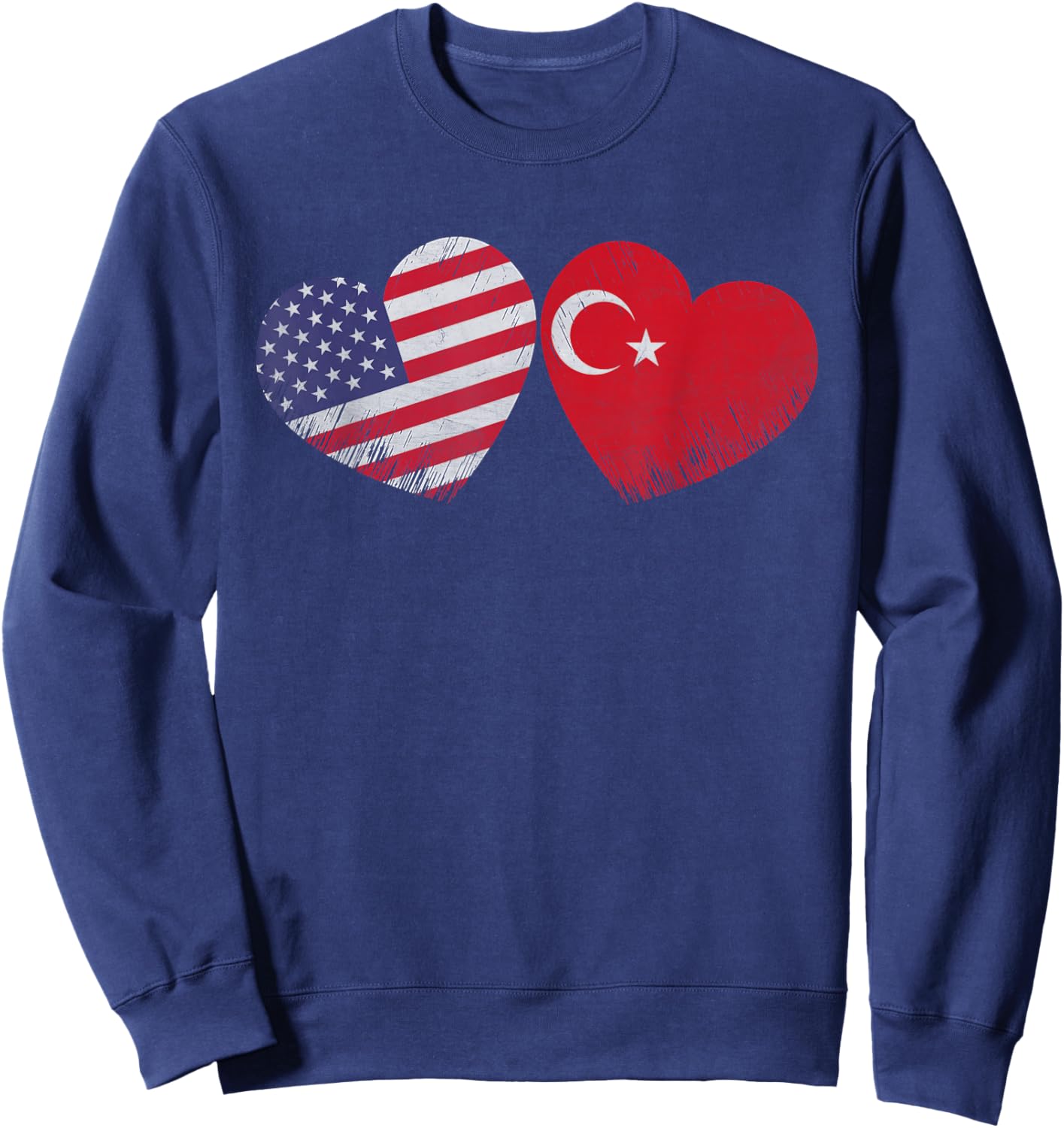 Heart Turkish American Flag Patriotic Family Heritage Sweatshirt - Sweatshirt | Navy