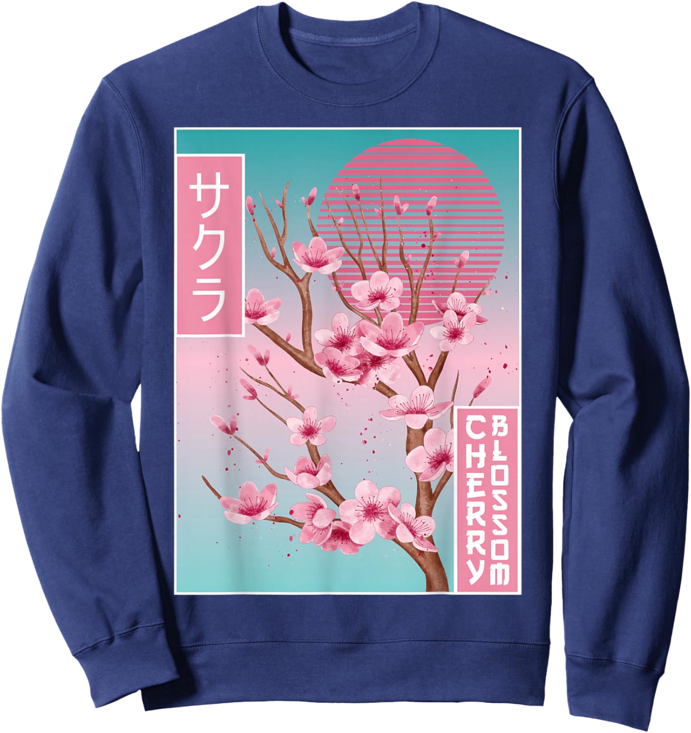 Cherry Blossom Japanese Sakura Vaporwave Aesthetic Sweatshirt - Sweatshirt | Navy