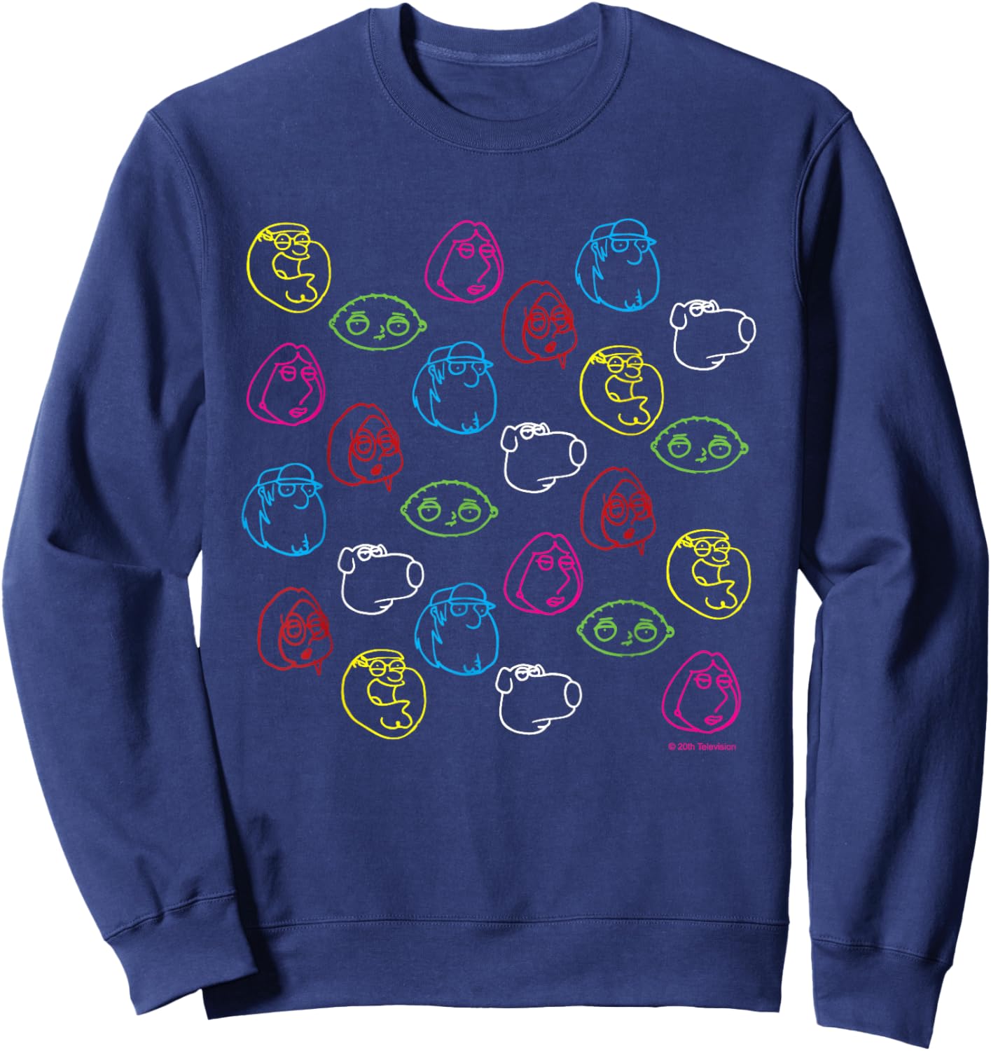 Family Guy Peter Lois Meg Stewie Brian Chris Neon Faces Sweatshirt - Sweatshirt | Navy