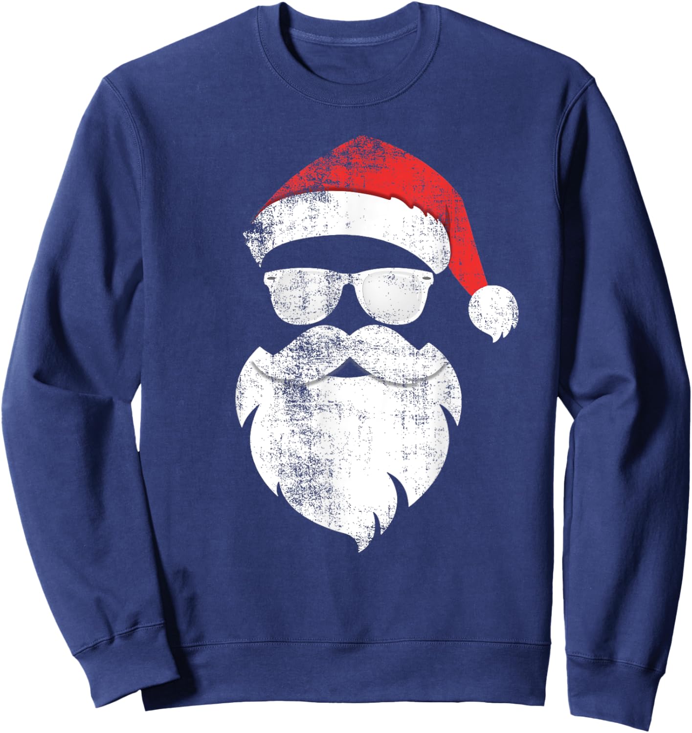 Funny Hipster Santa Face with Hat Beard & Glasses Christmas Sweatshirt - Sweatshirt | Navy