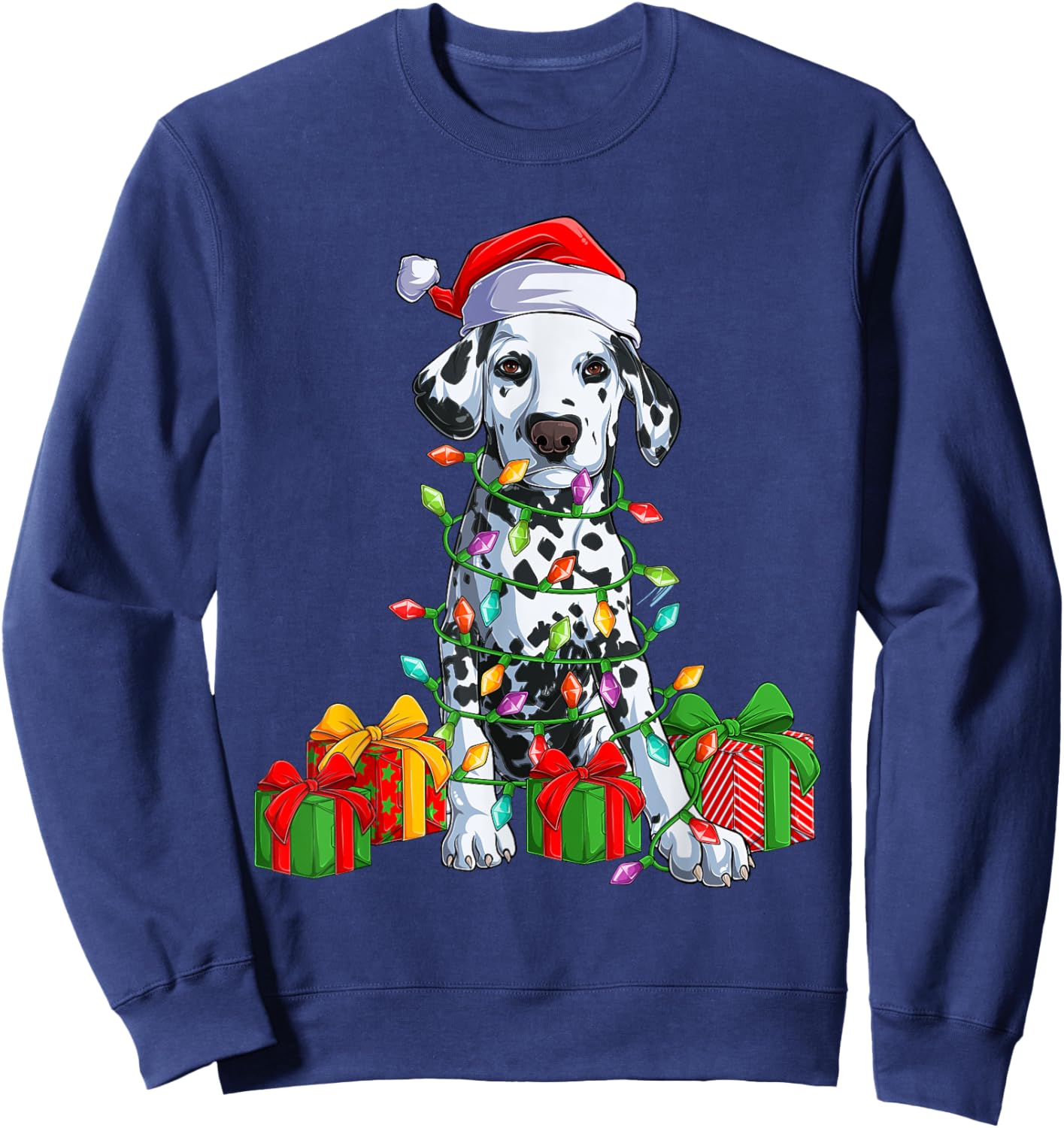 Christmas Dalmatian Christmas Tree Lights & Santa Hat Xmas Sweatshirt - Sweatshirt | Navy
