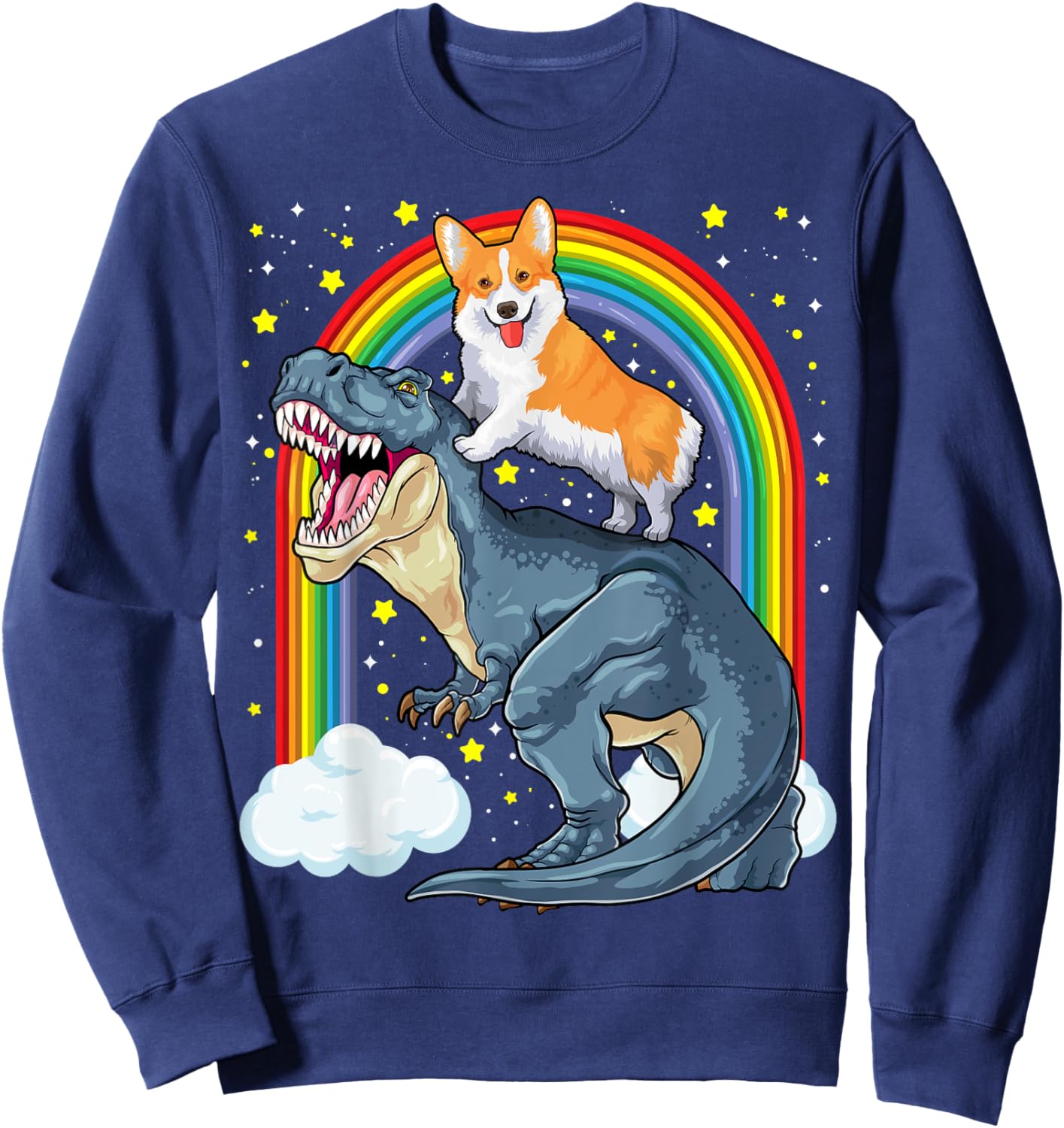 Corgi Riding Dinosaur T Rex Dog Funny Corgi Space Kids Boys Sweatshirt - Sweatshirt | Navy