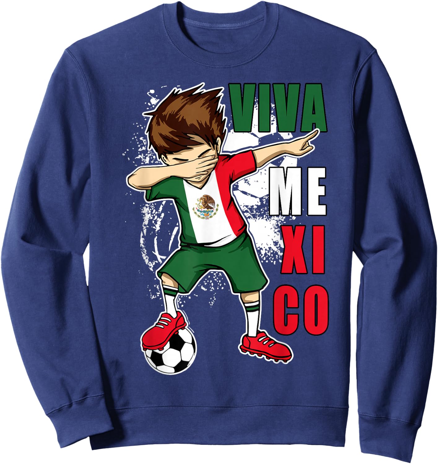 Viva Mexico Mexican Soccer Boy Independence Day Flag Kids Sweatshirt - Sweatshirt | Navy