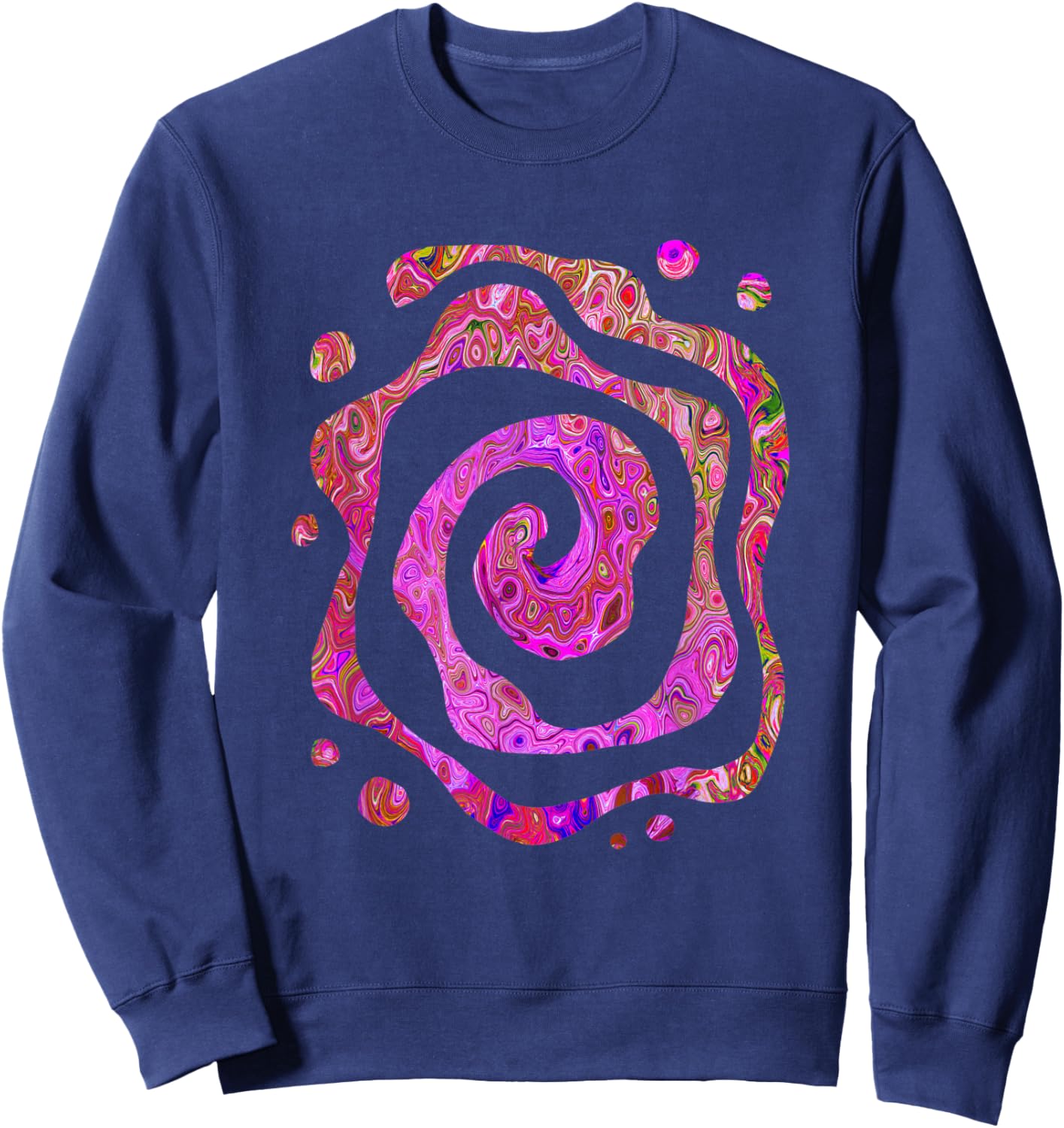 Colorful Hot Pink Abstract Marbled Retro Swirl Sweatshirt - Sweatshirt | Navy