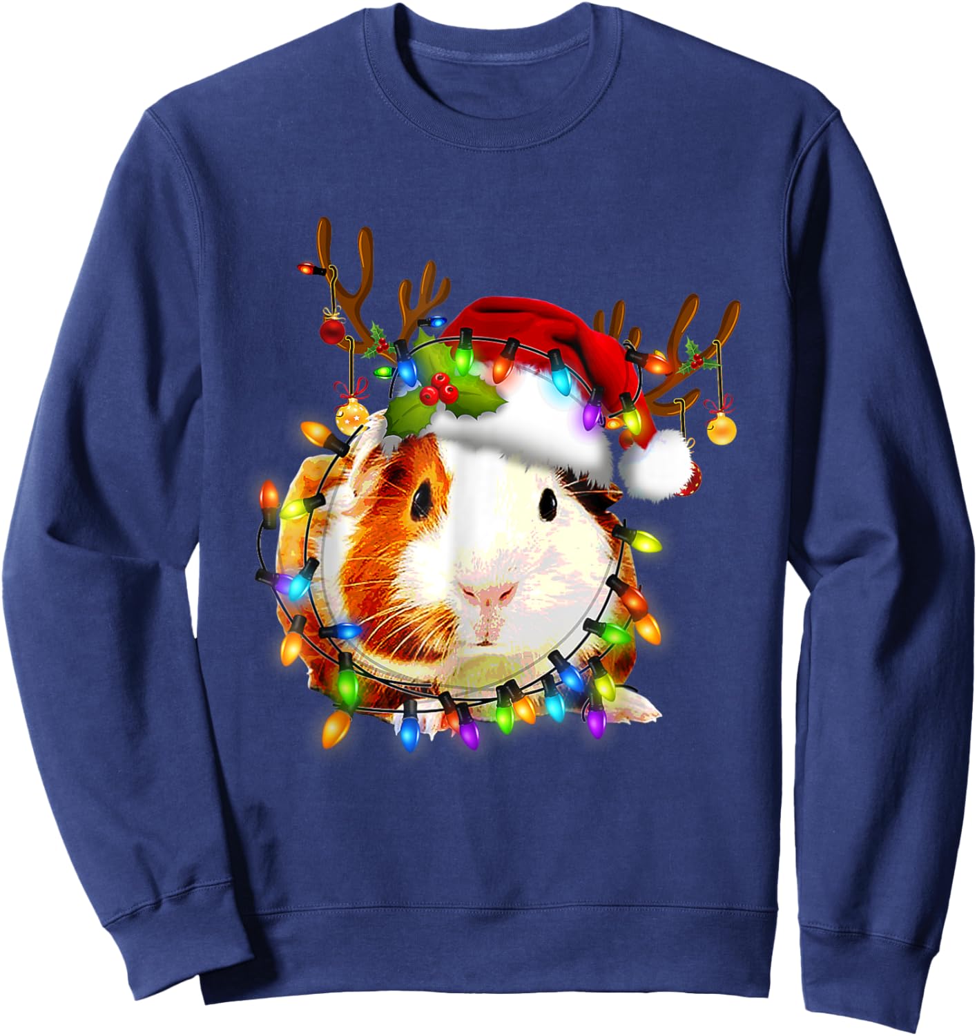 Funny Guinea Pig Christmas Reindeer Christmas Lights Pajama Sweatshirt - Sweatshirt | Navy