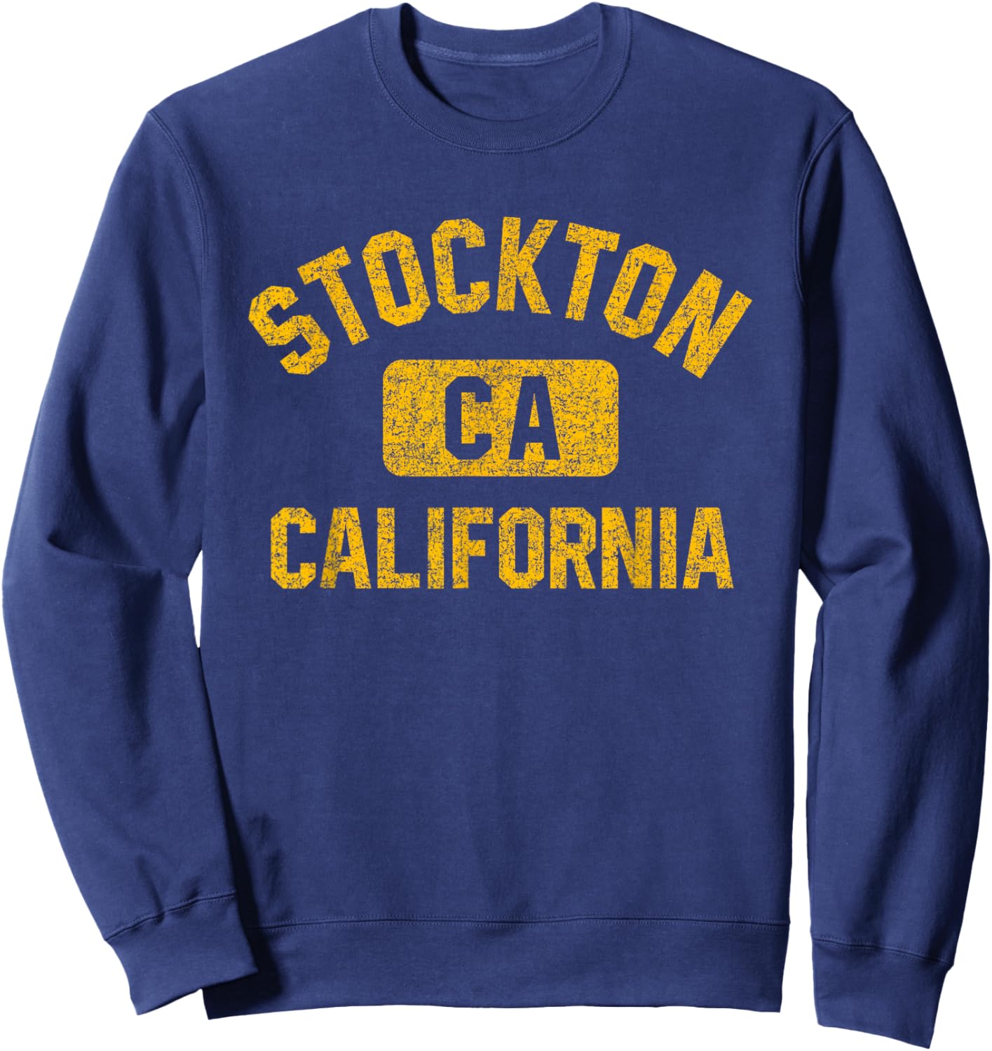 Stockton California Gym Style Distressed Amber Print Sweatshirt - Sweatshirt | Navy