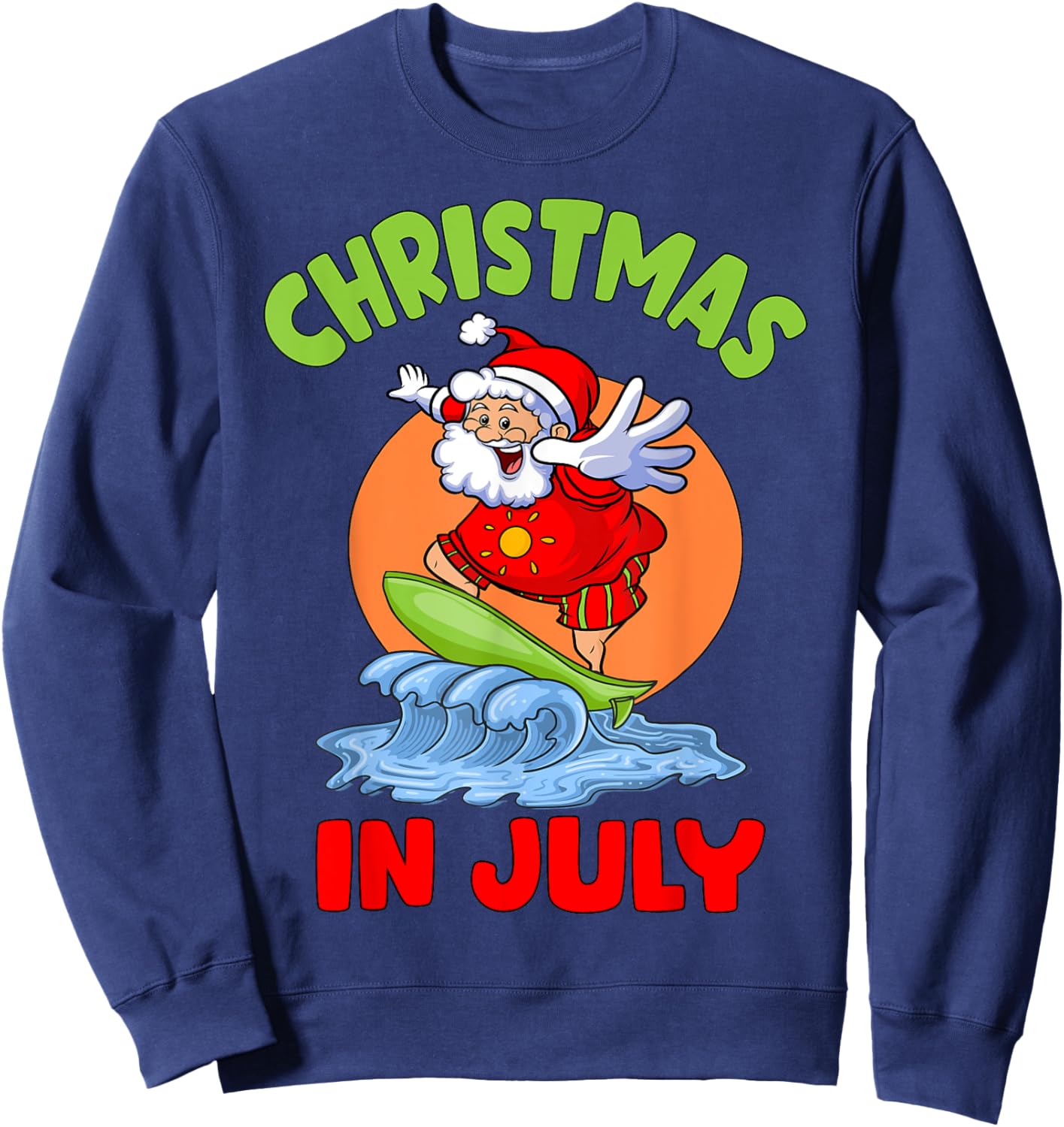 Christmas In July Santa Surfing Kids Toddler Hawaiian Party Sweatshirt - Sweatshirt | Navy