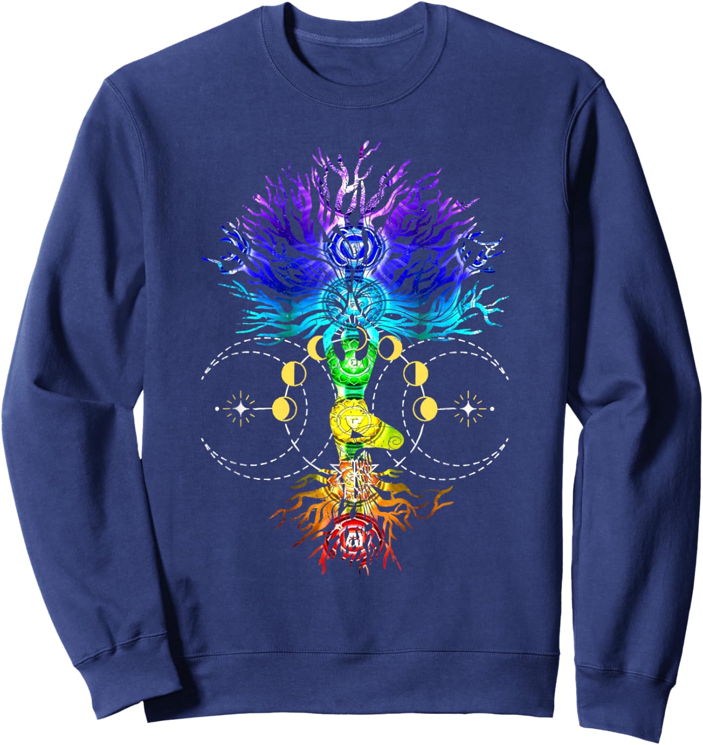 Chakra Tree of Life with Phases Of The Moon Hatha Yoga Sweatshirt - Sweatshirt | Navy