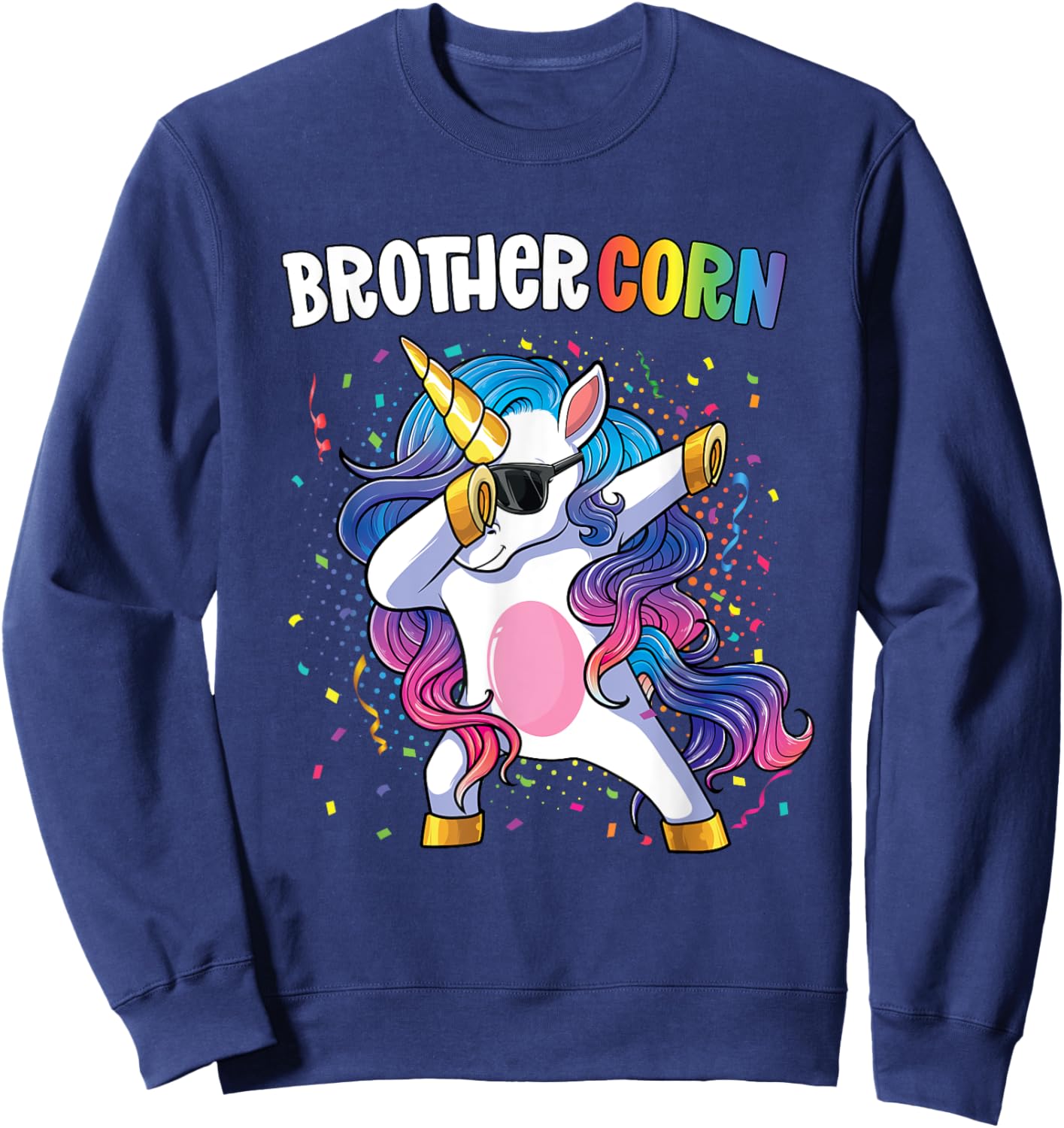 Brothercorn Boys Unicorn Birthday Dabbing Unicorn Brother Sweatshirt - Sweatshirt | Navy