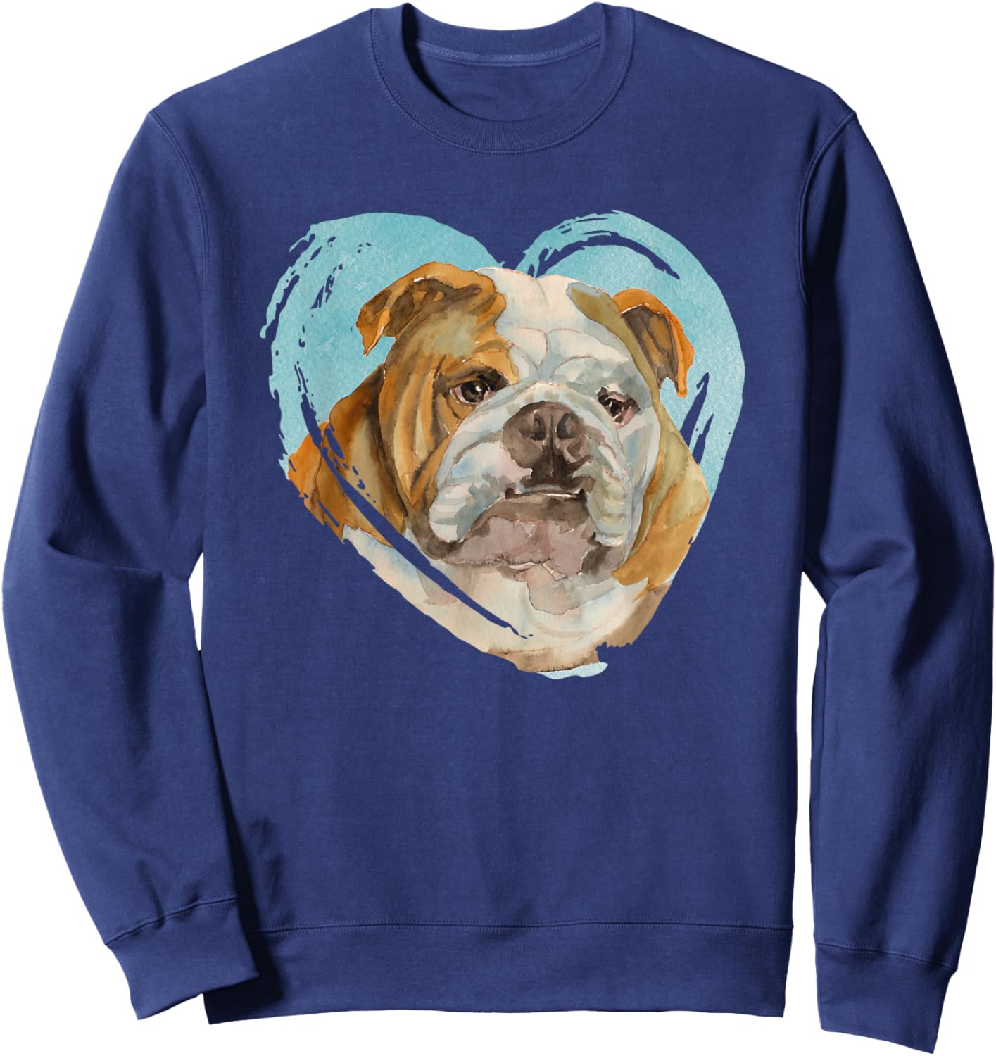 English Bulldog Portrait - Watercolor Dog Graphic Men Women Girls Kids Sweatshirt - Sweatshirt | Navy