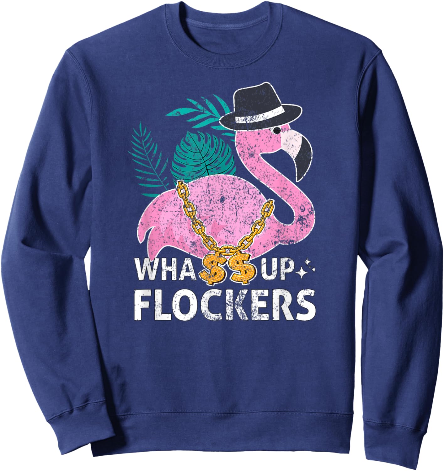 Whassup Flockers Summer Gangster Flamingo HipHop Bird Women Sweatshirt - Sweatshirt | Navy