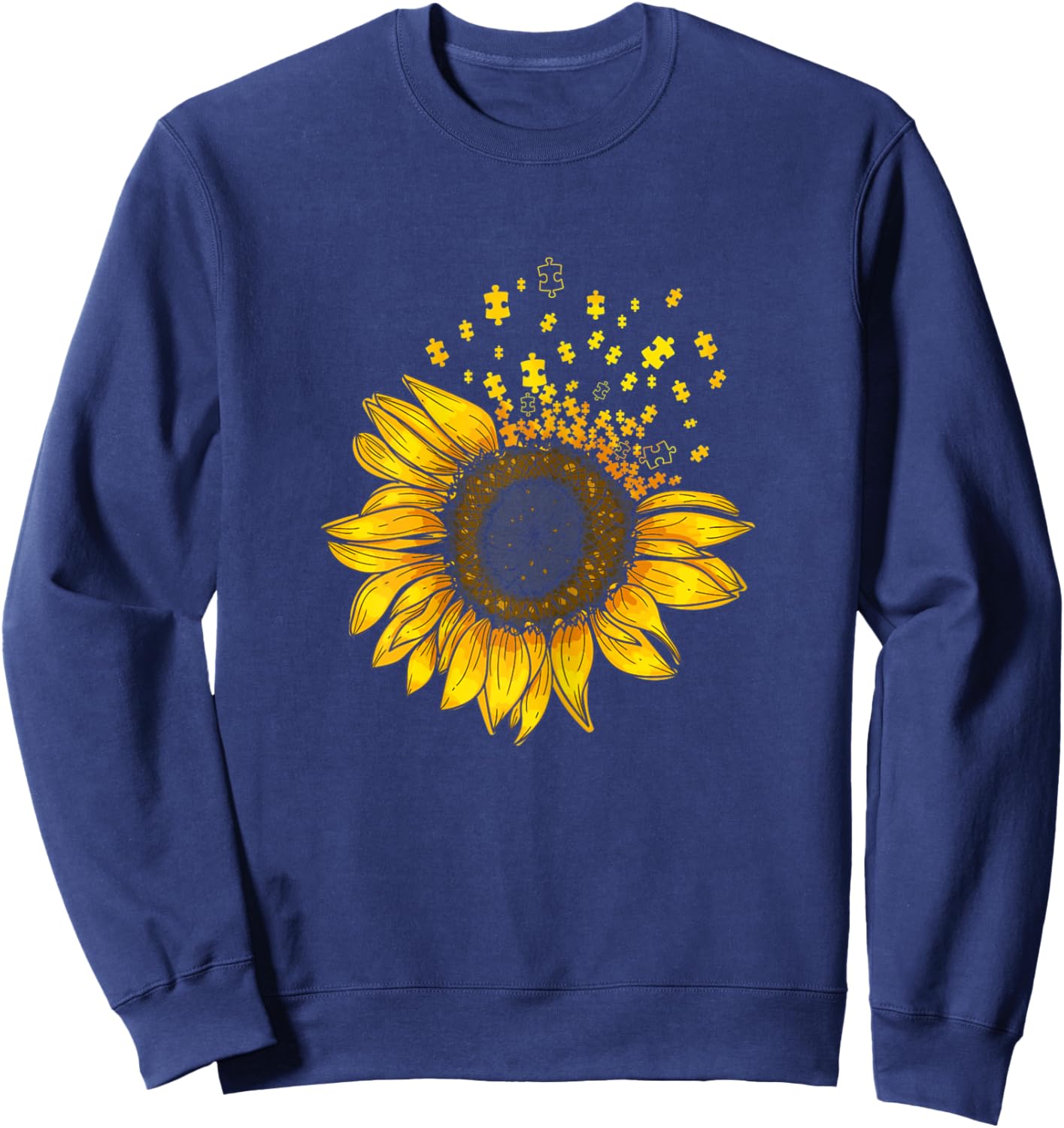 Sunflower Puzzle Pieces Autism Awareness For Mom Teacher Sweatshirt - Sweatshirt | Navy