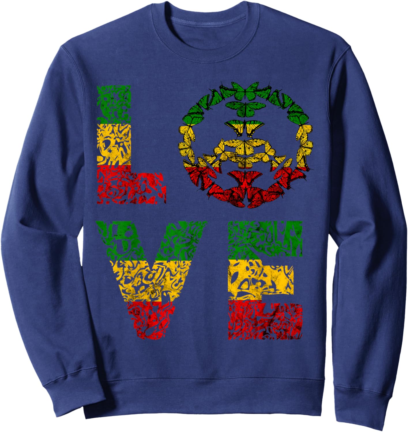 Love Butterfly Peace Symbol Reggae Rastafari Reggaeton Sweatshirt - Sweatshirt | Navy