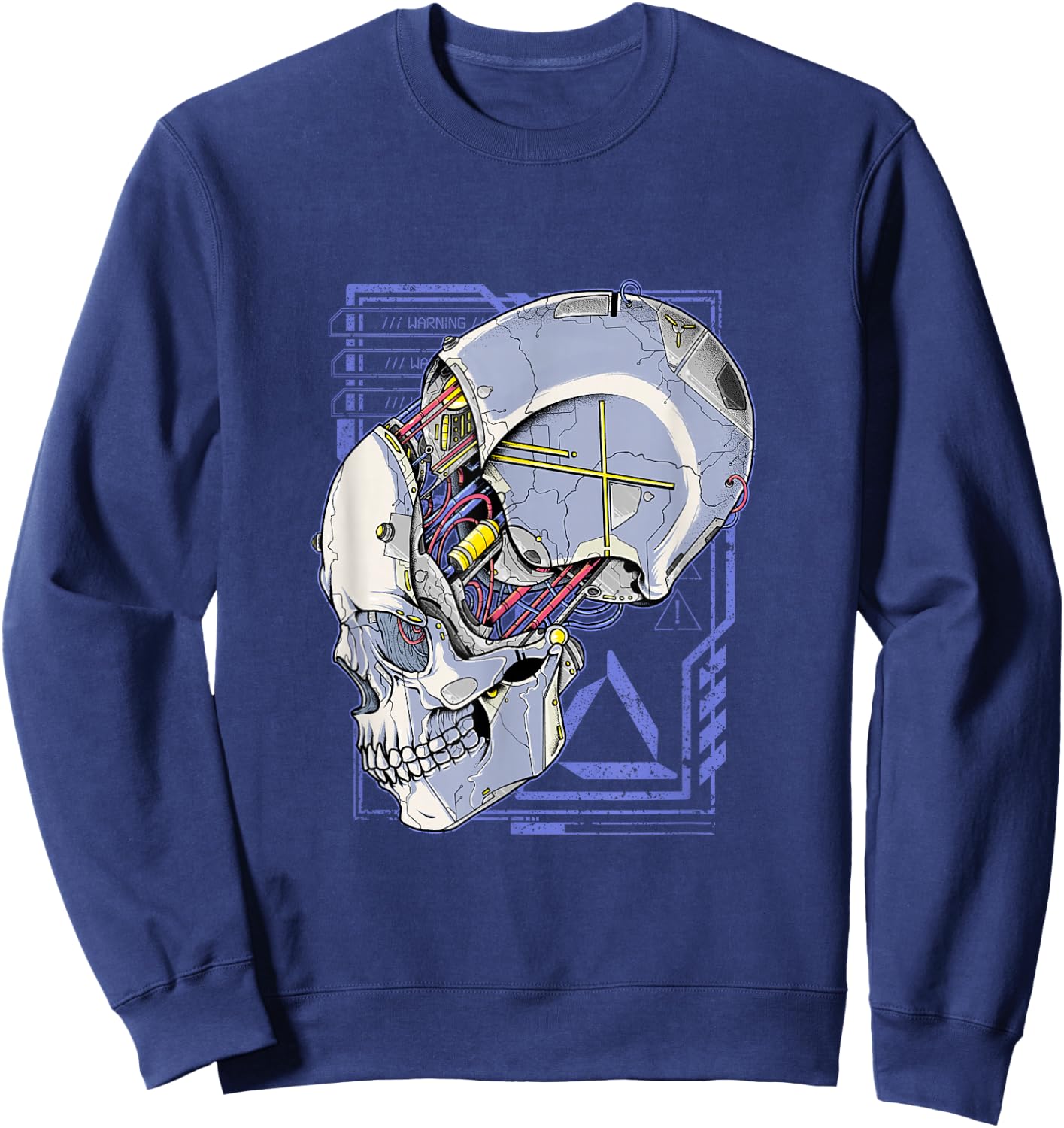 Cyberpunk Shirt Futuristic Robot Skull Dystopia Techwear Sweatshirt - Sweatshirt | Navy