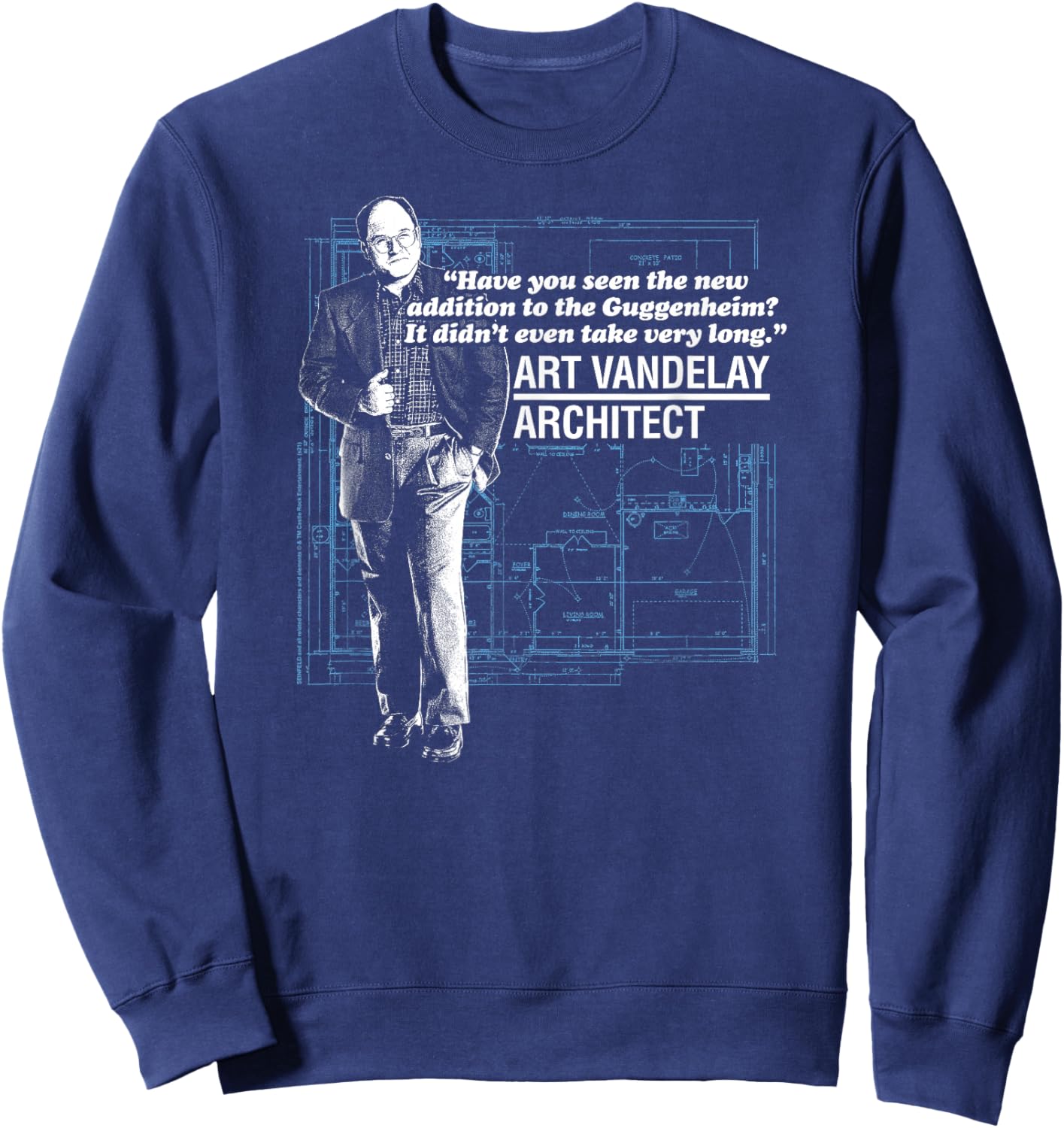 Seinfeld Art Vandelay Architect Floorplan Funny 90's TV Show Sweatshirt - Sweatshirt | Navy