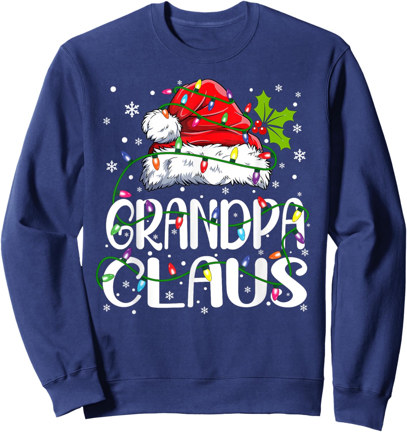 Grandpa Claus Shirt Christmas Lights Pajama Family Matching Sweatshirt - Sweatshirt | Navy