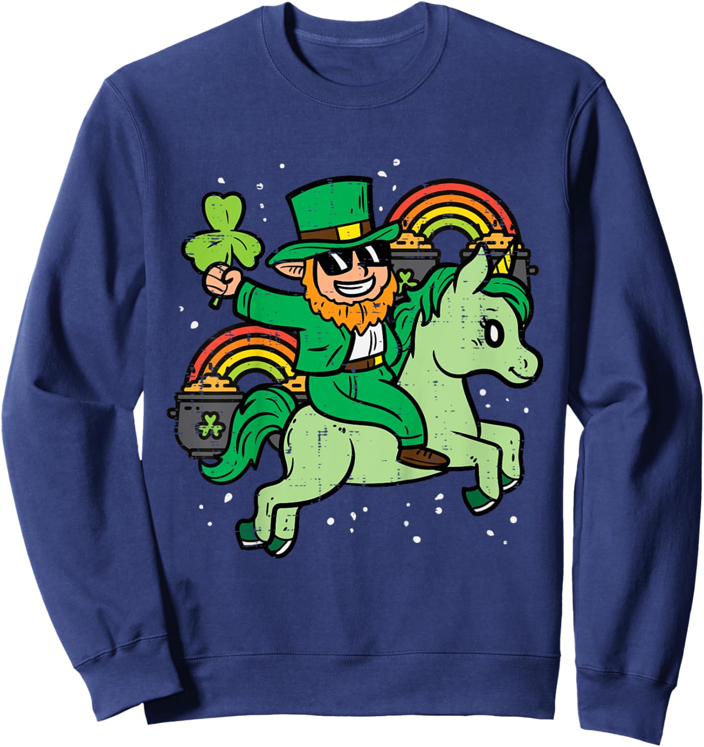Kids Leprechaun Unicorn Rainbow Cute St Patricks Day Girls Kids Sweatshirt - Sweatshirt | Navy