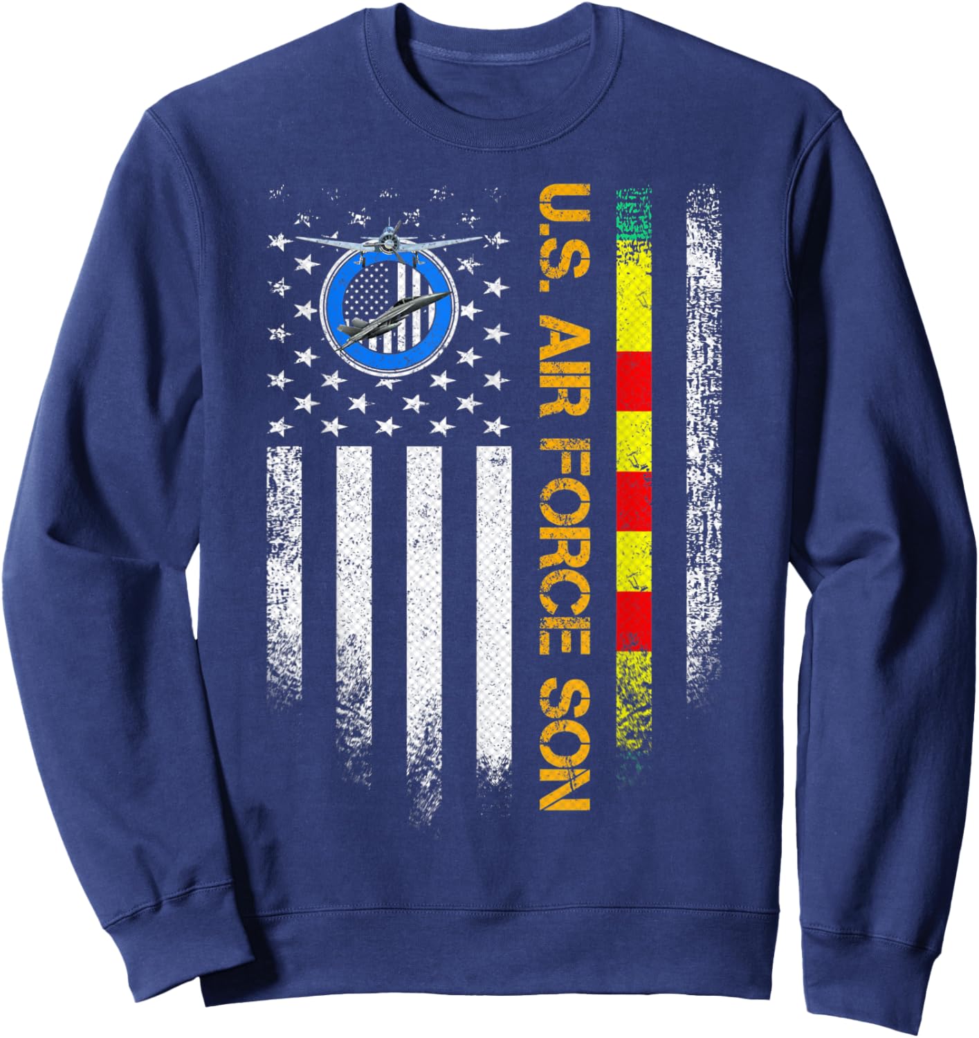 Vintage American Flag Proud US Air Force Vietnam Veteran Son Sweatshirt - Sweatshirt | Navy