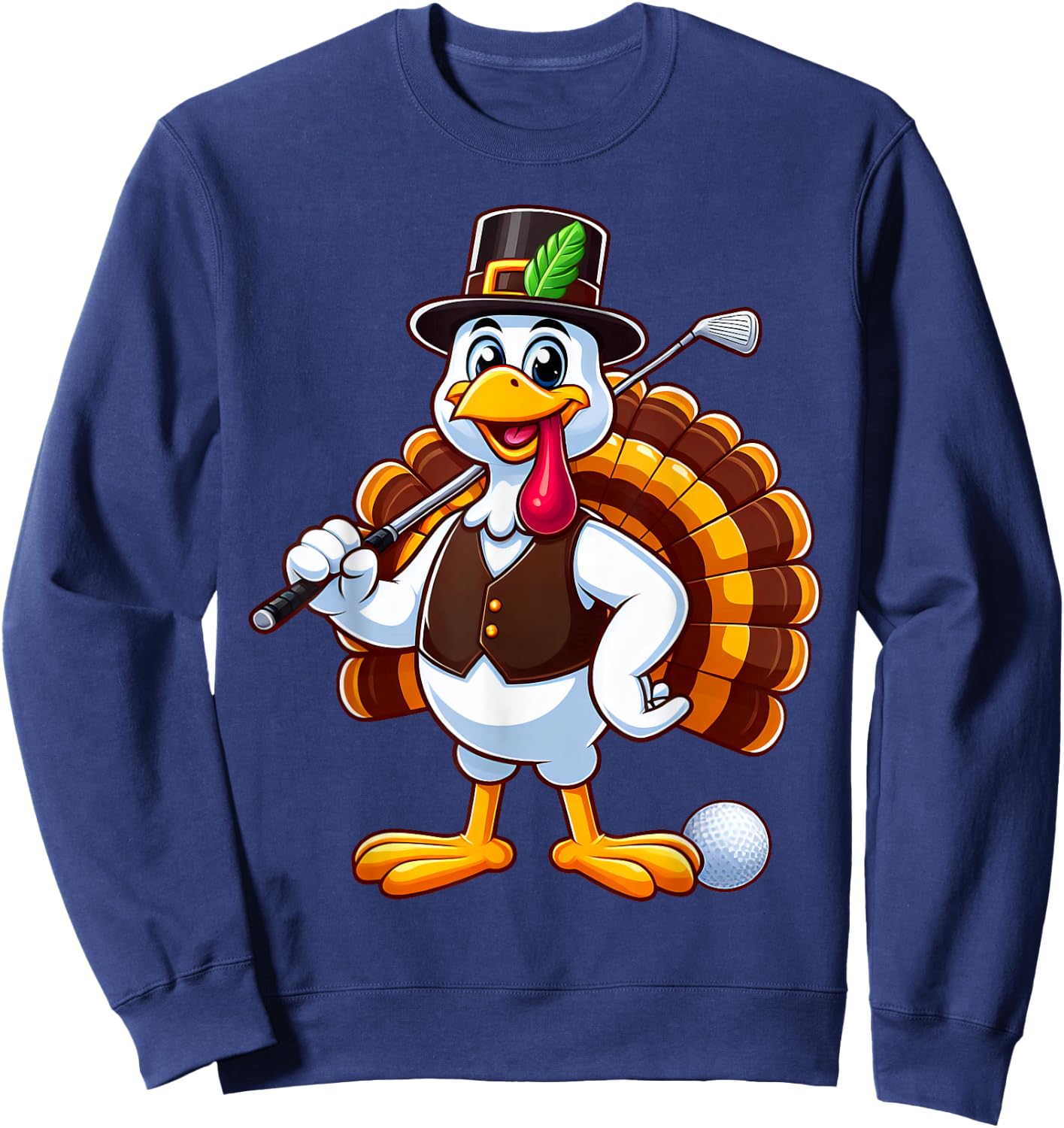 Cool Thanksgiving Golf Gobble Player Turkey Golf Men Women Sweatshirt - Sweatshirt | Navy