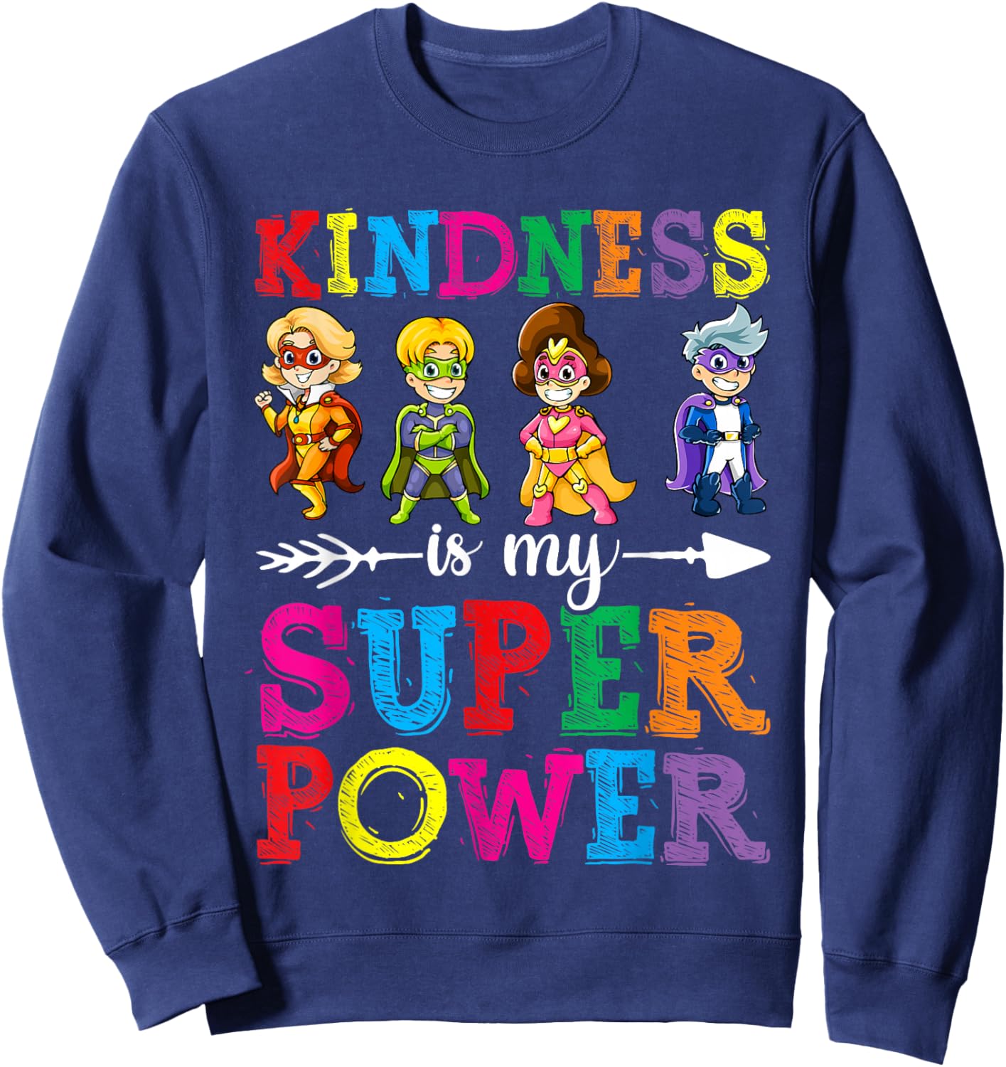 Kids Kindness Shirt, Kindness is My Superpower Unity Day Boy Sweatshirt - Sweatshirt | Navy