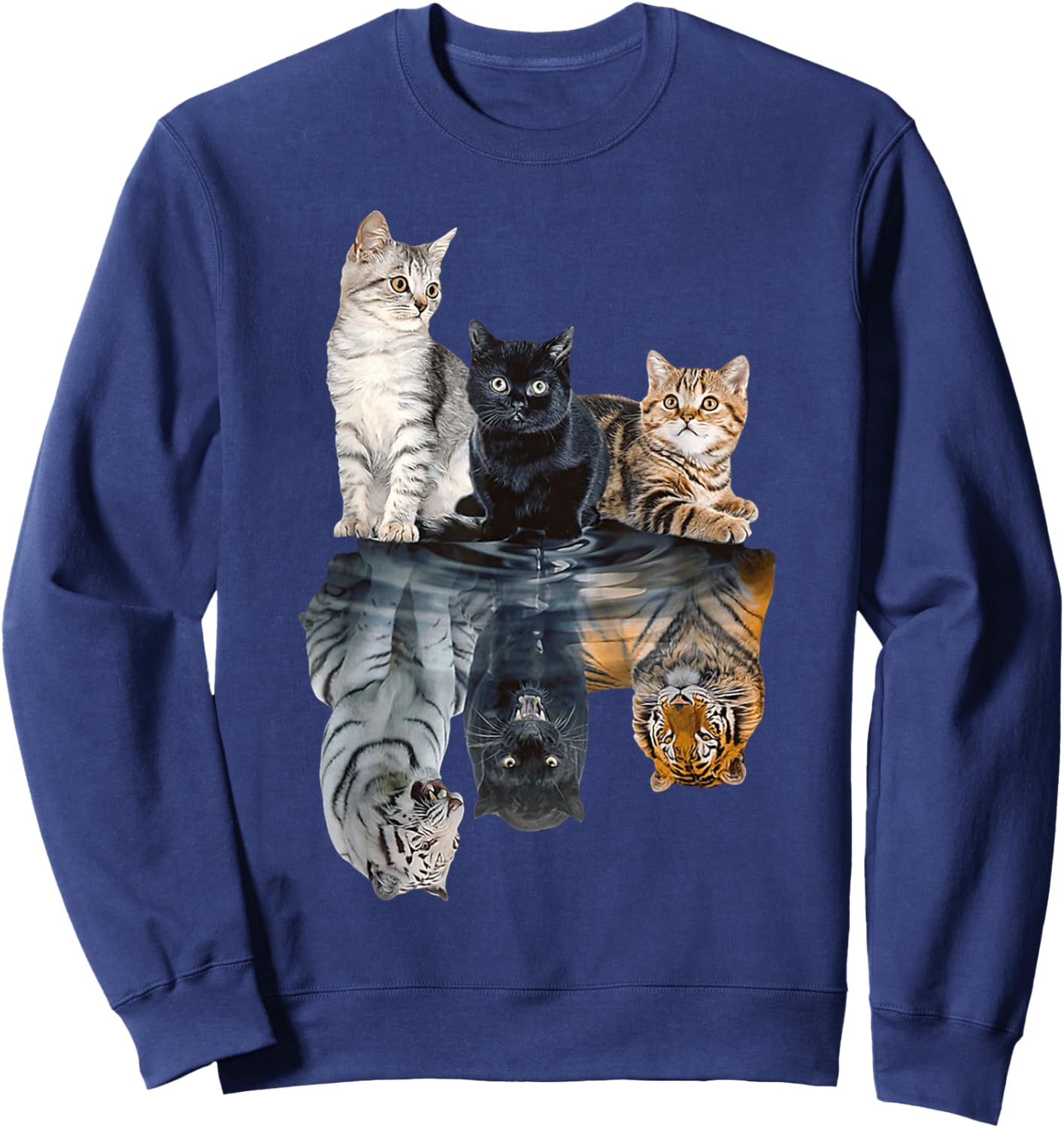 Cats Reflection Mirror Lion Cheetah Tiger Funny Cat Lover Sweatshirt - Sweatshirt | Navy