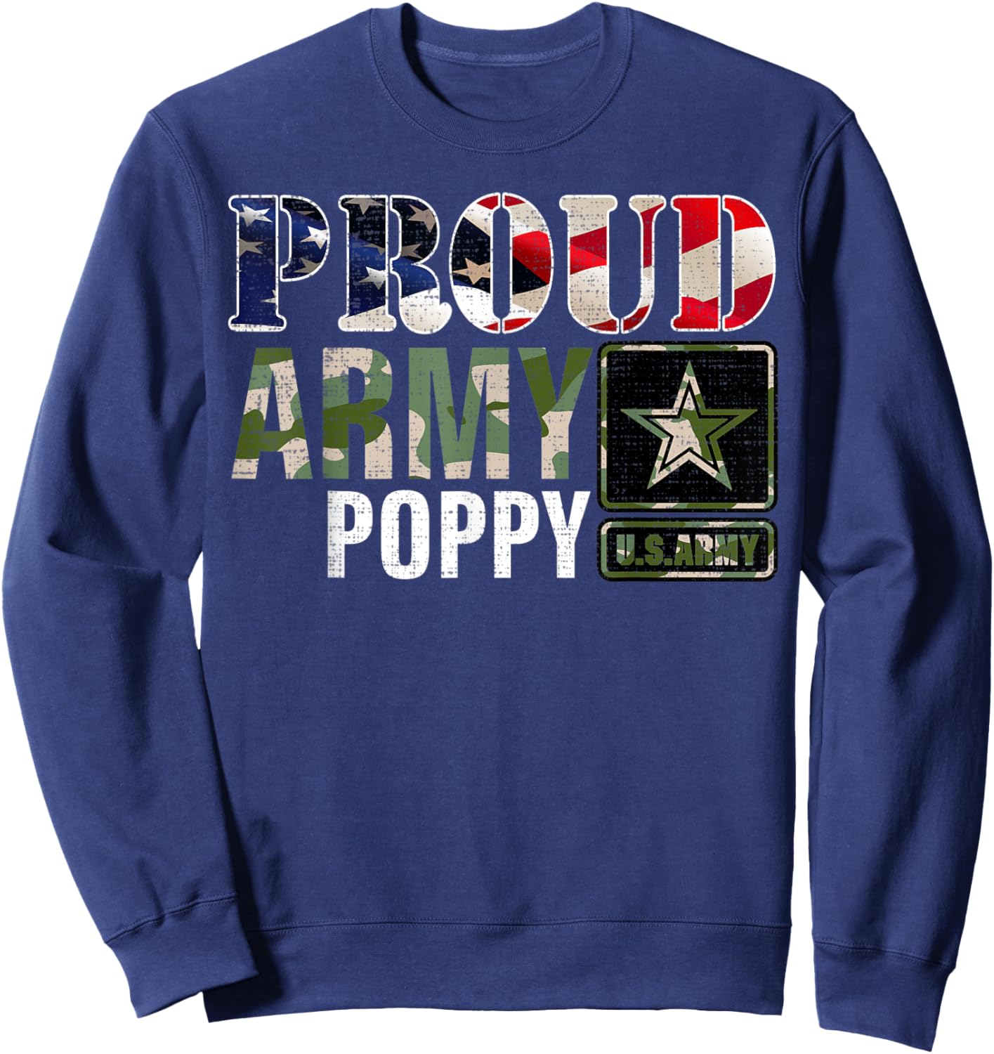 Vintage Proud Army Poppy Camo With American Flag Gift Kids Men Sweatshirt - Sweatshirt | Navy