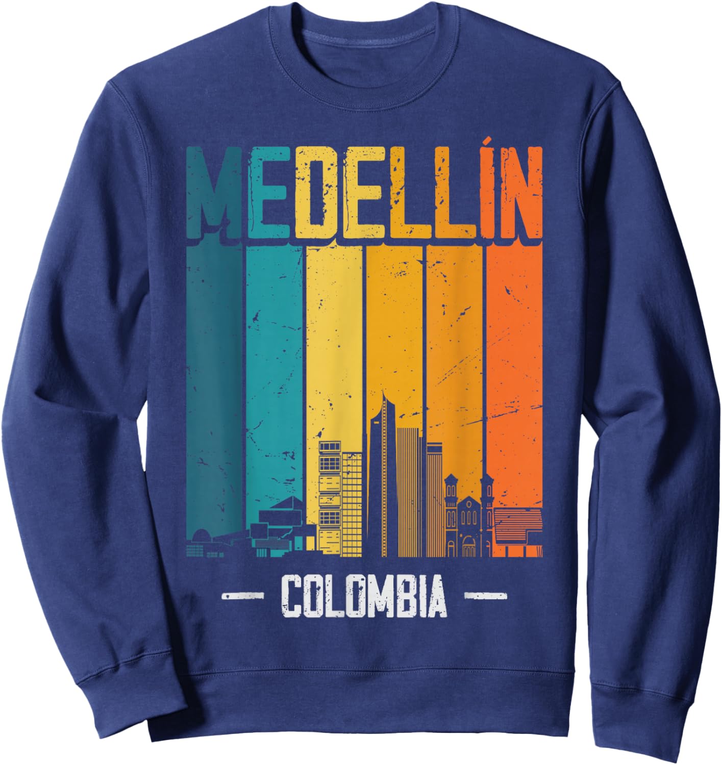 Medellin Colombia Retro Vintage Sunset Skyline Medellin Sweatshirt - Sweatshirt | Navy