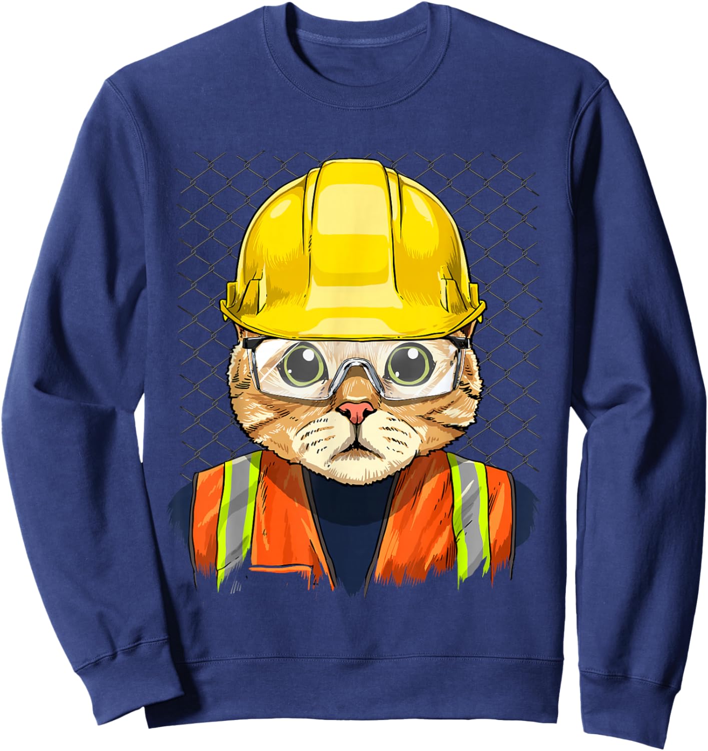 Cat Construction Worker Feline Cat Kitten Sweatshirt - Sweatshirt | Navy