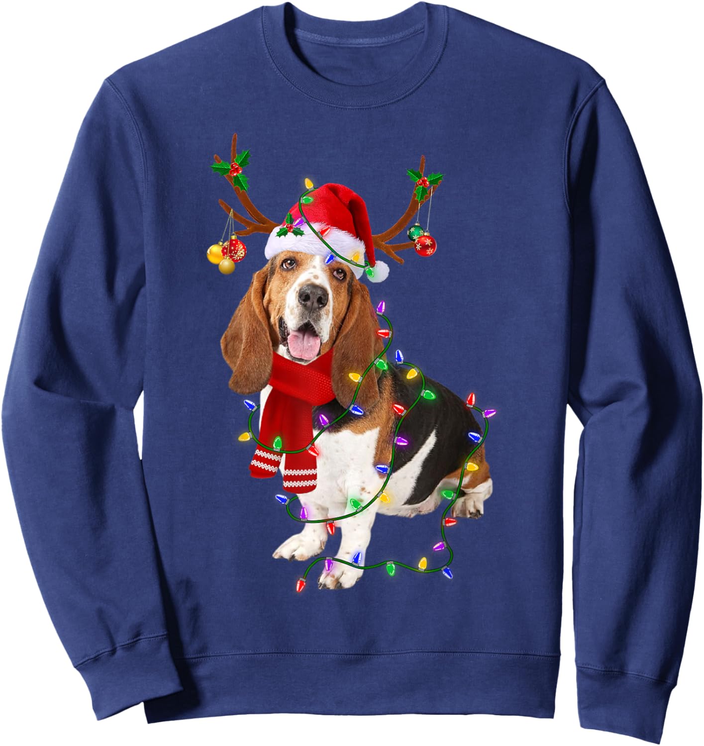 Basset Hound Christmas Lights Xmas Matching Family Dog Lover Women Kids Sweatshirt - Sweatshirt | Navy