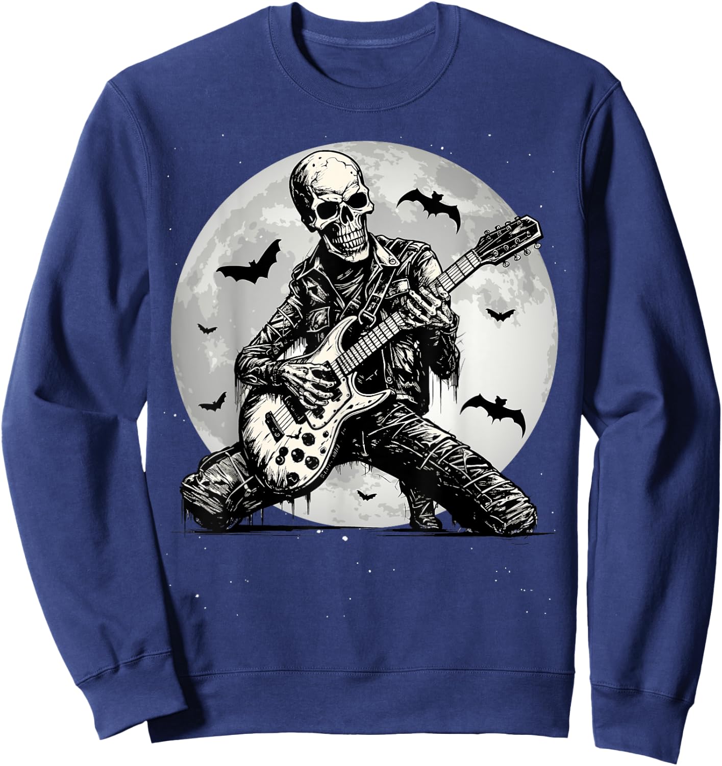 Skeleton Playing Guitar Punk Rock Music Halloween Kids Sweatshirt - Sweatshirt | Navy