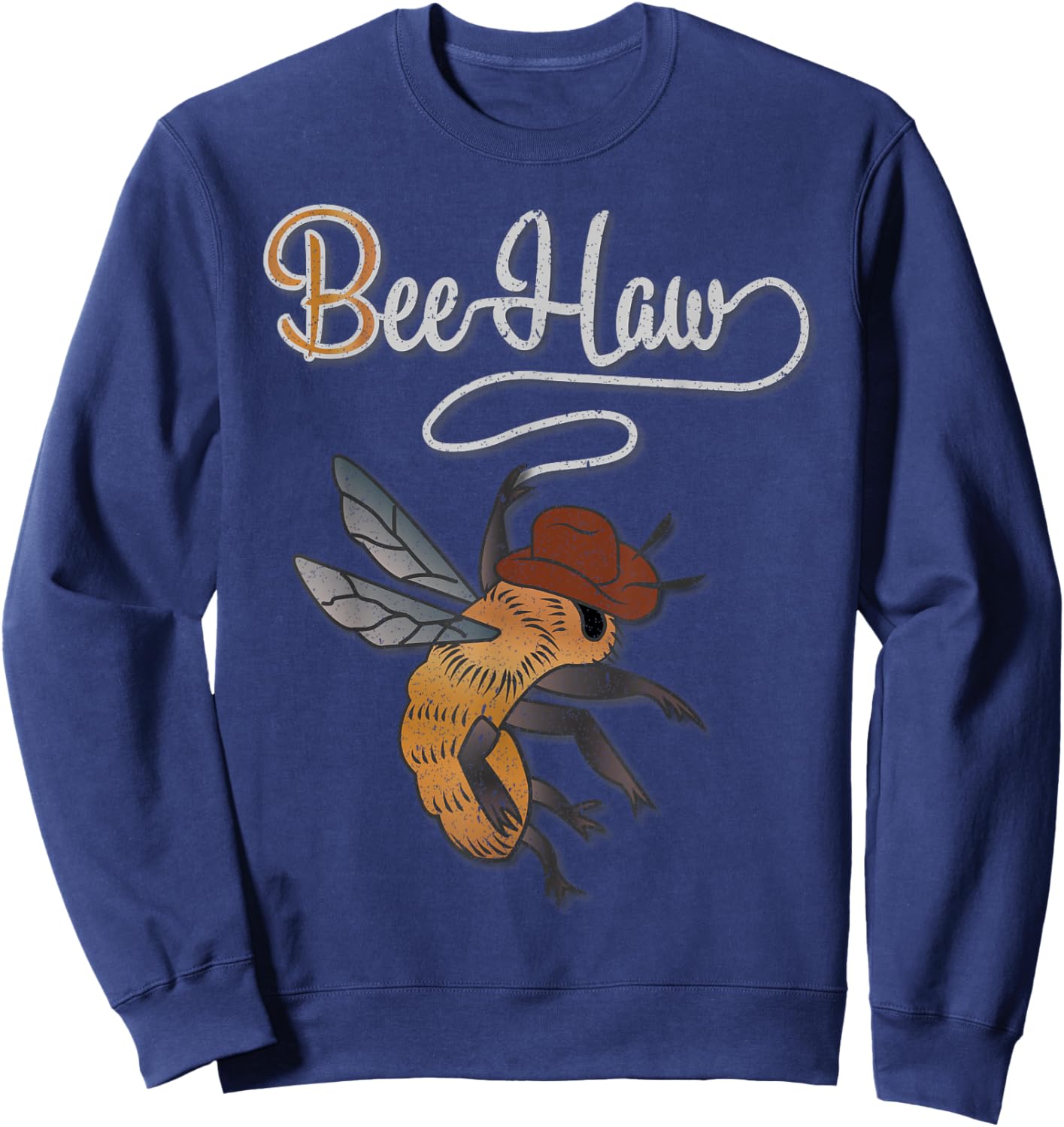 Retro Vintage Bee Haw Cowboy Cowgirl Wild Western Country Sweatshirt - Sweatshirt | Navy