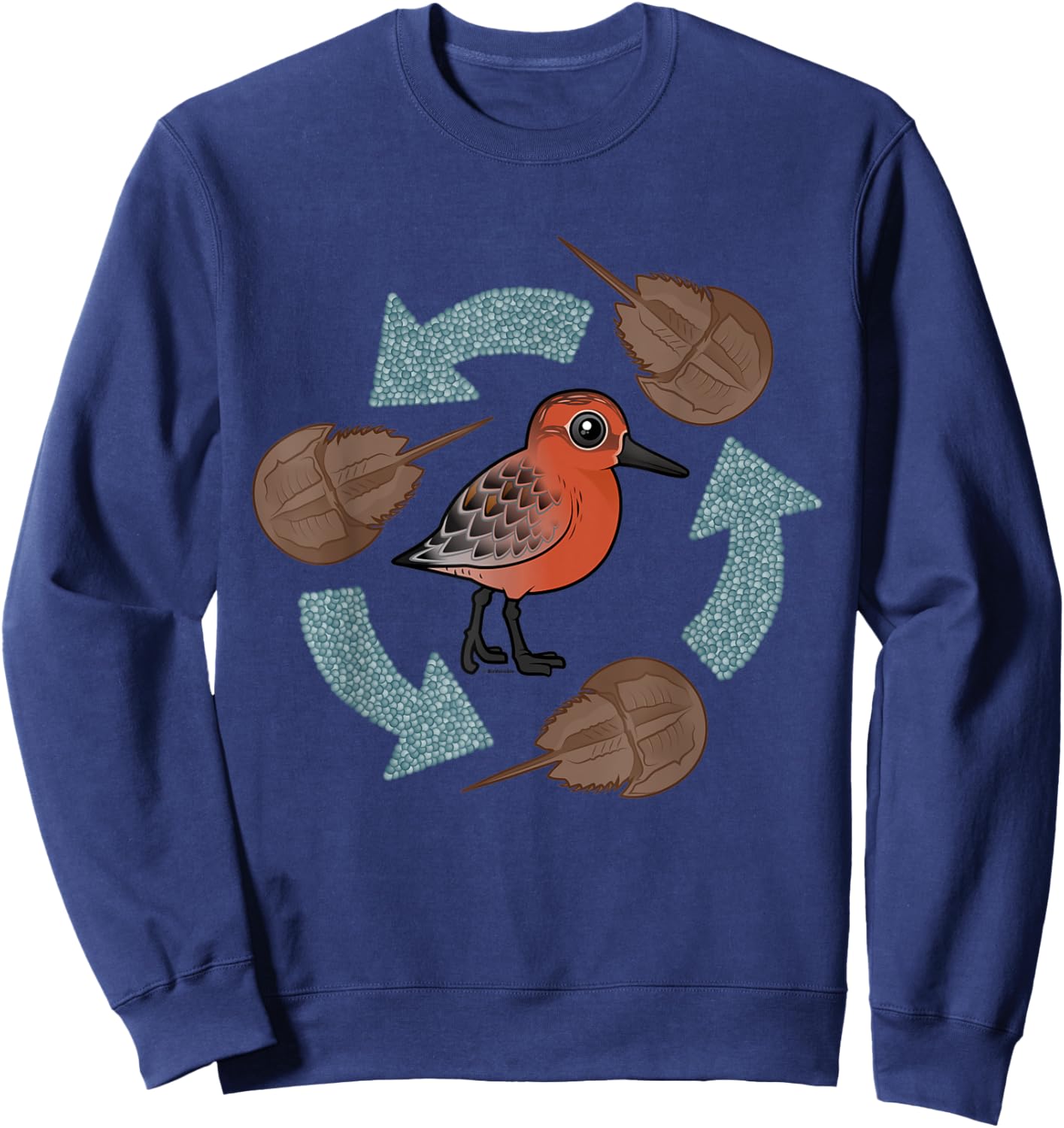 Horseshoe Crab Eggs - Red Knot Circle of Life Cartoon Bird Sweatshirt - Sweatshirt | Navy