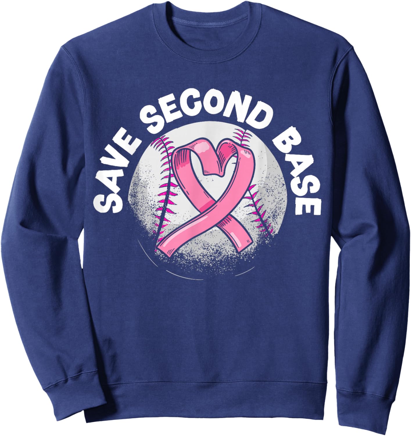 Save 2nd Base Baseball Player Breast Cancer Awareness Sweatshirt - Sweatshirt | Navy