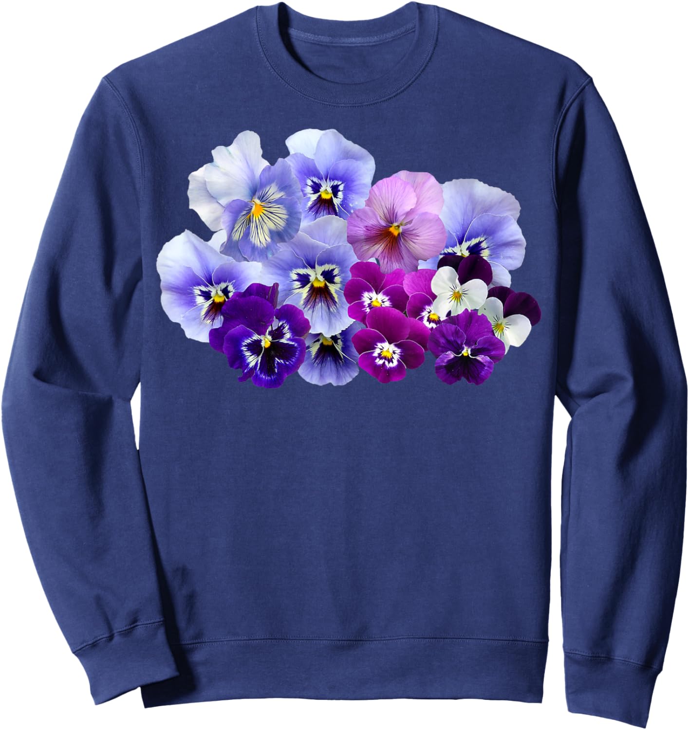 Purple and Blue Pansies Flower Gardening Pansy Lover Design Sweatshirt - Sweatshirt | Navy
