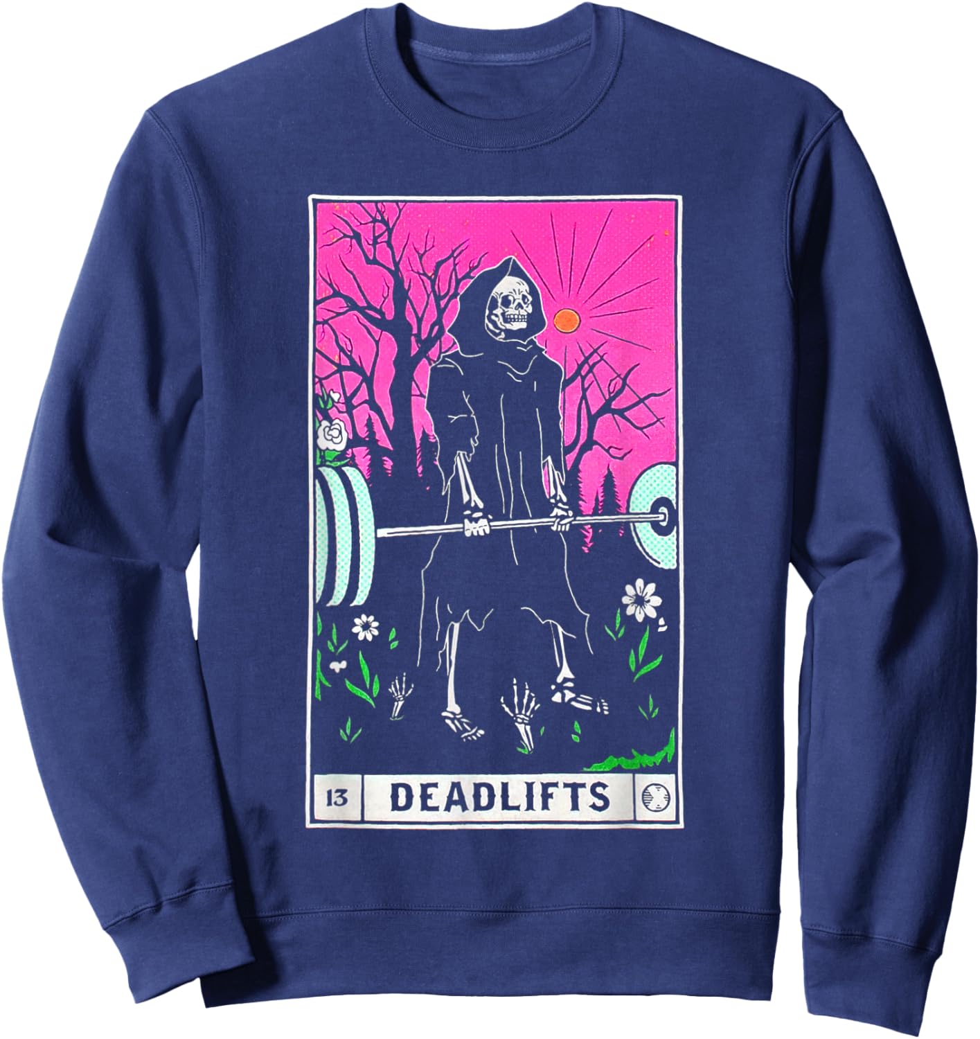 Funny Tarot Card Deadlifts Gym Workout Occult Reader Black - Classic Fit Sweatshirt - Sweatshirt | Navy