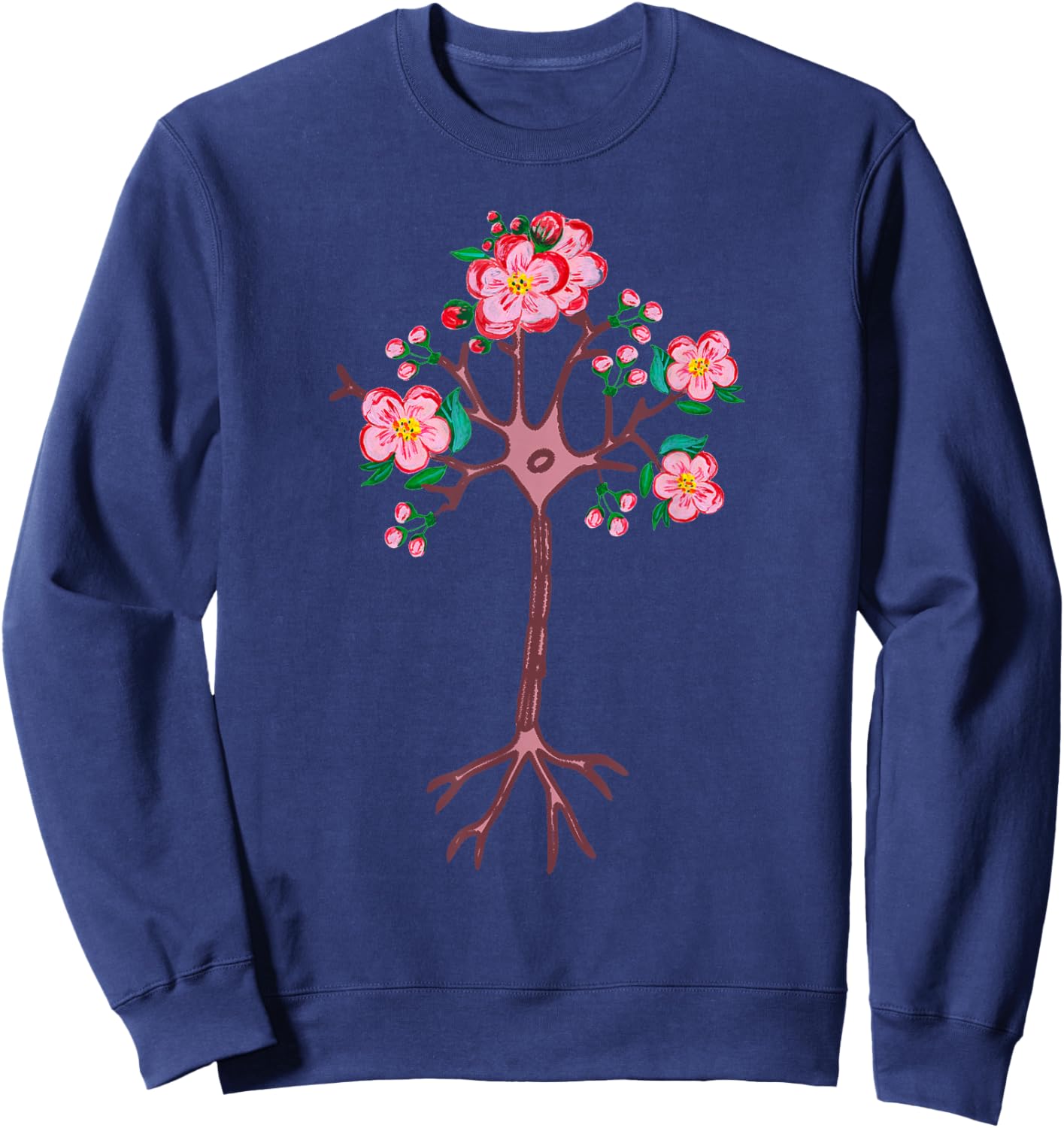Neuron Brain Nerve Cell Floral Flower Tree Art Neuroscience Sweatshirt - Sweatshirt | Navy