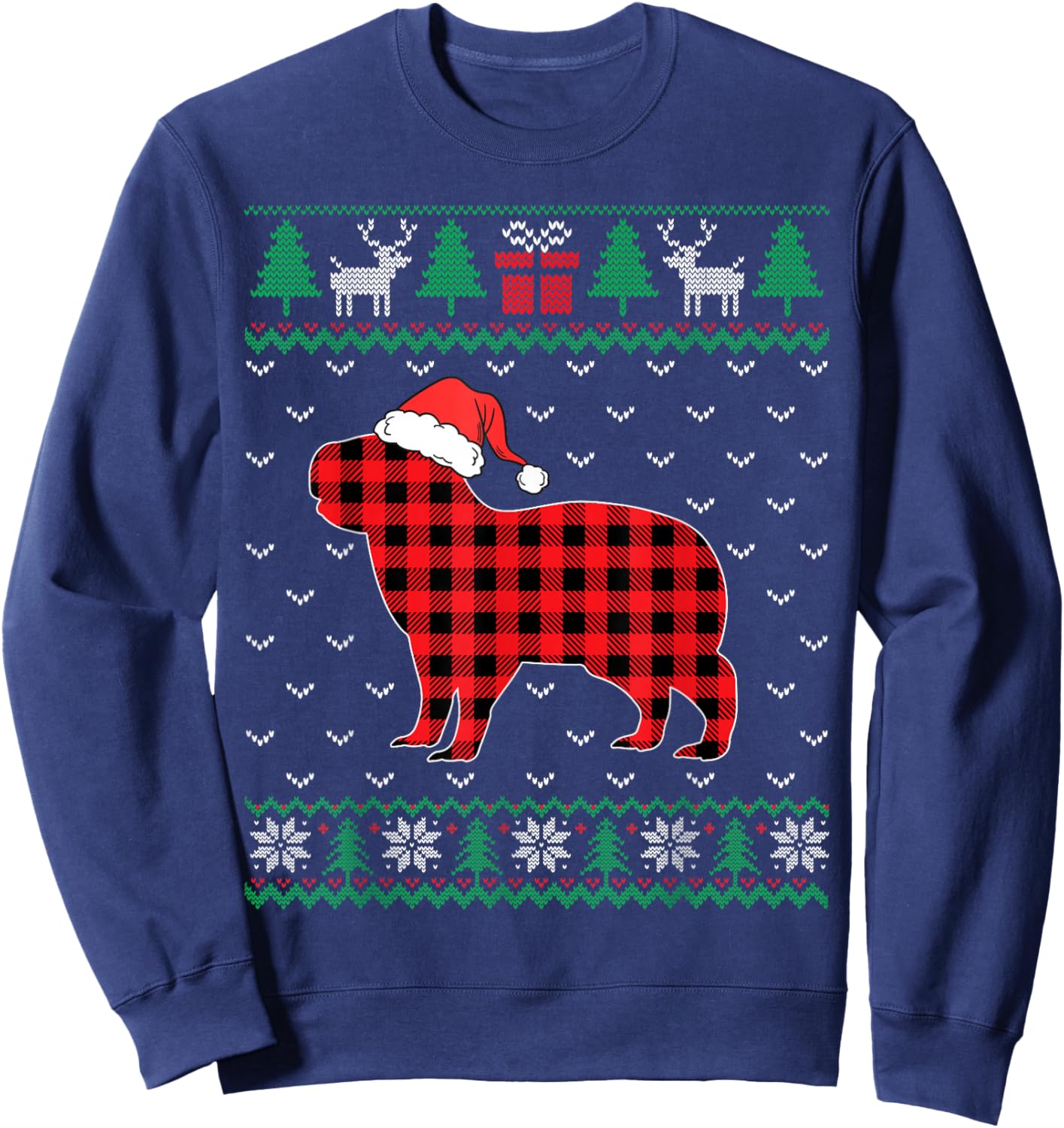 Capybara Red Plaid Ugly Christmas Sweater Matching Pajamas Sweatshirt - Sweatshirt | Navy