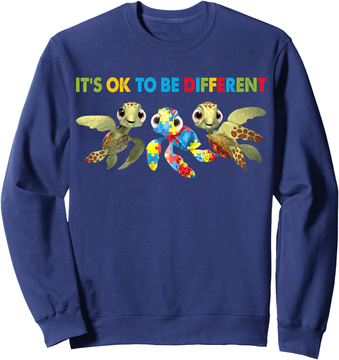 It's Ok To Be Different Turtle Autism Awareness Puzzle Gift Sweatshirt - Sweatshirt | Navy
