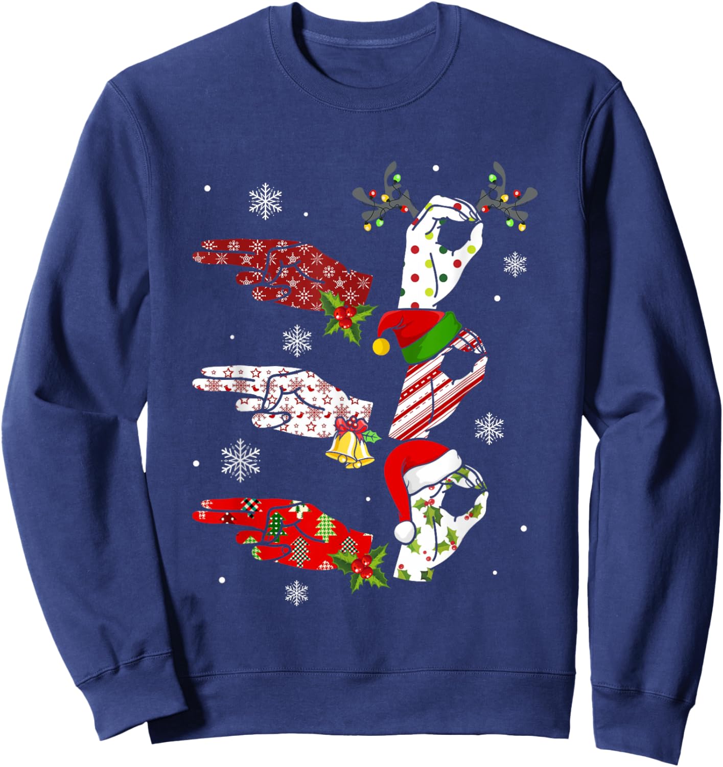 Ho Ho ASL Sign Language Deaf Pride Family Pajamas Christmas Sweatshirt - Sweatshirt | Navy