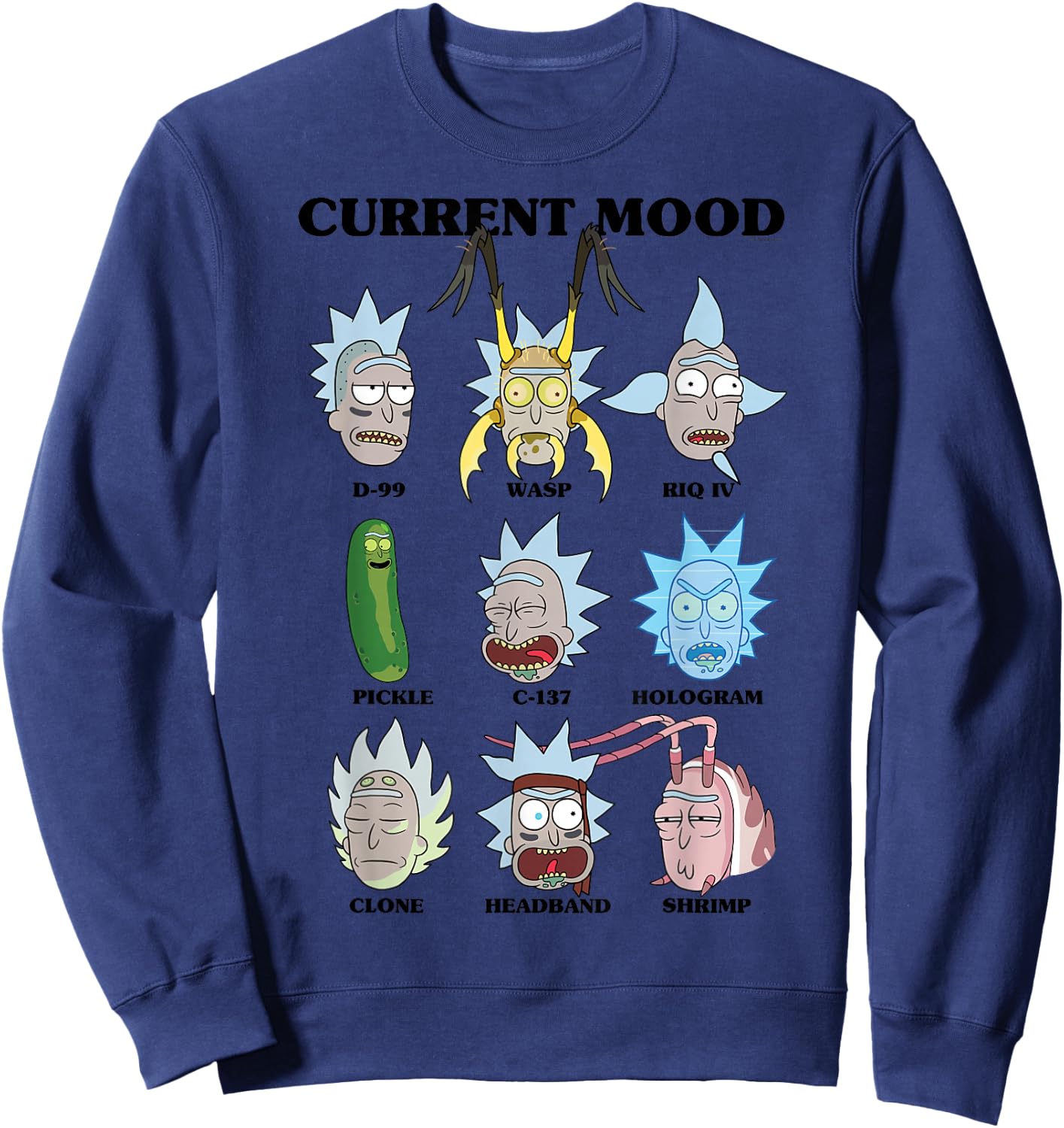 Rick and Morty Alternate Moods Adult Cartoon Fashion Sweatshirt - Sweatshirt | Navy