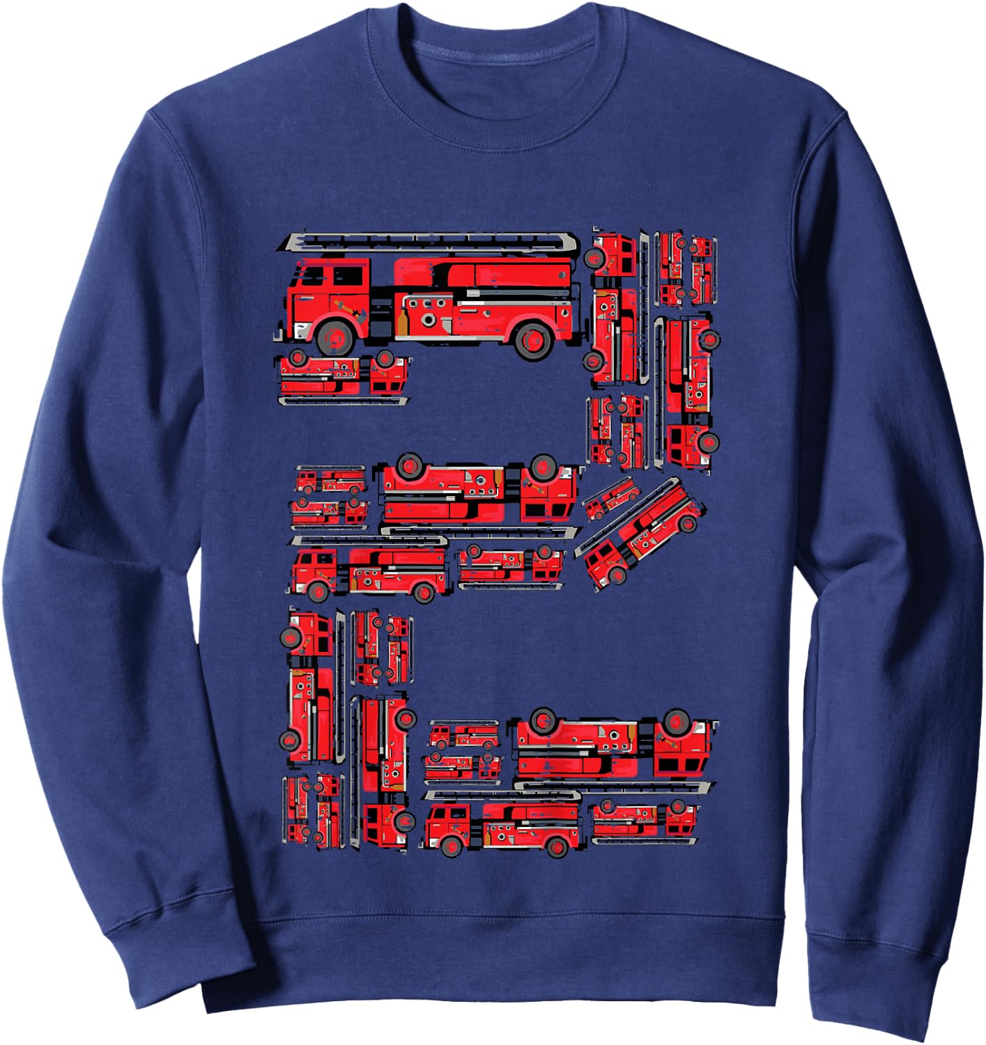Kids 2nd Birthday Firetrucks 2 Years Old Bday Toddler Boys Kids Sweatshirt - Sweatshirt | Navy